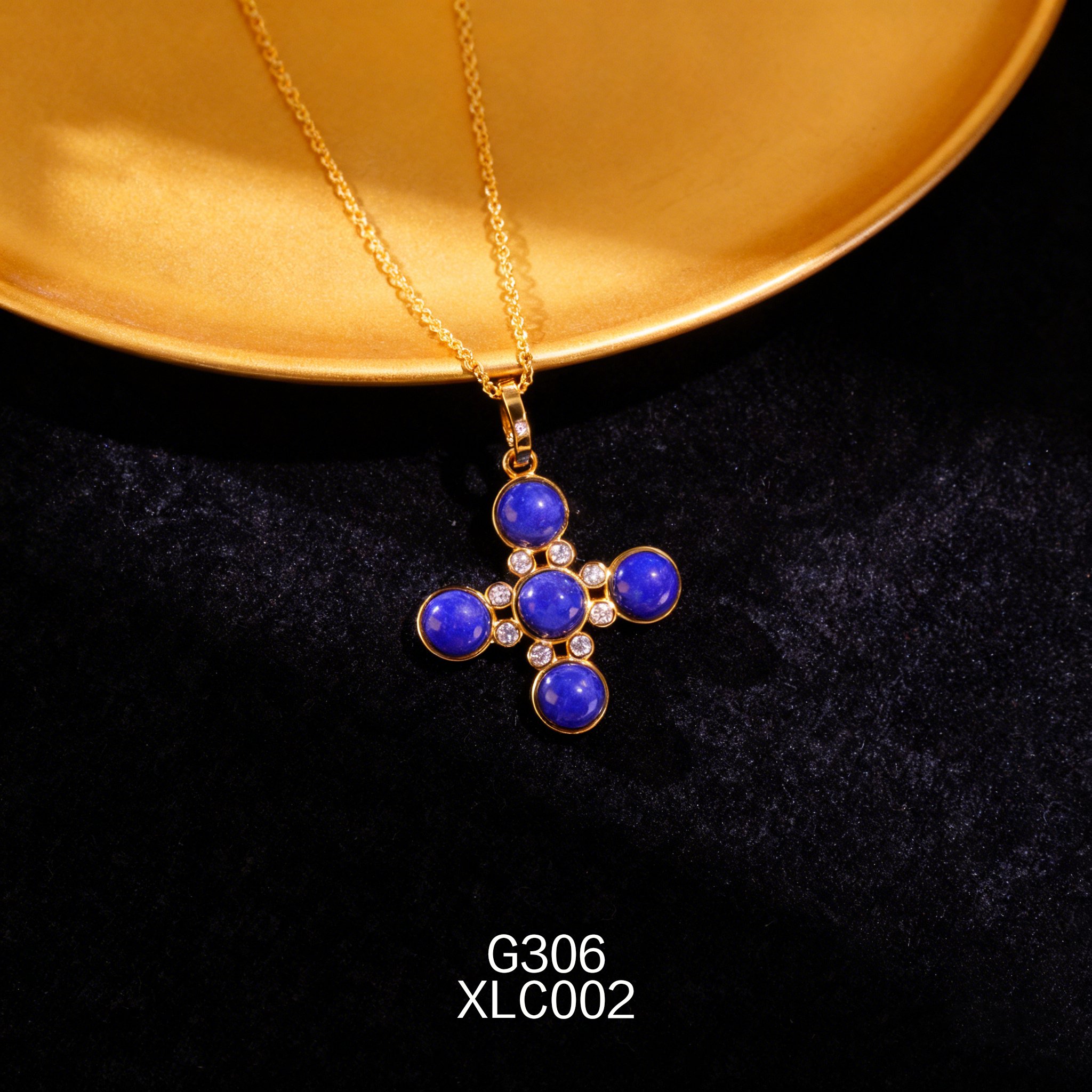 Gold-plated 6.3mm Lapis Lazuli Necklace