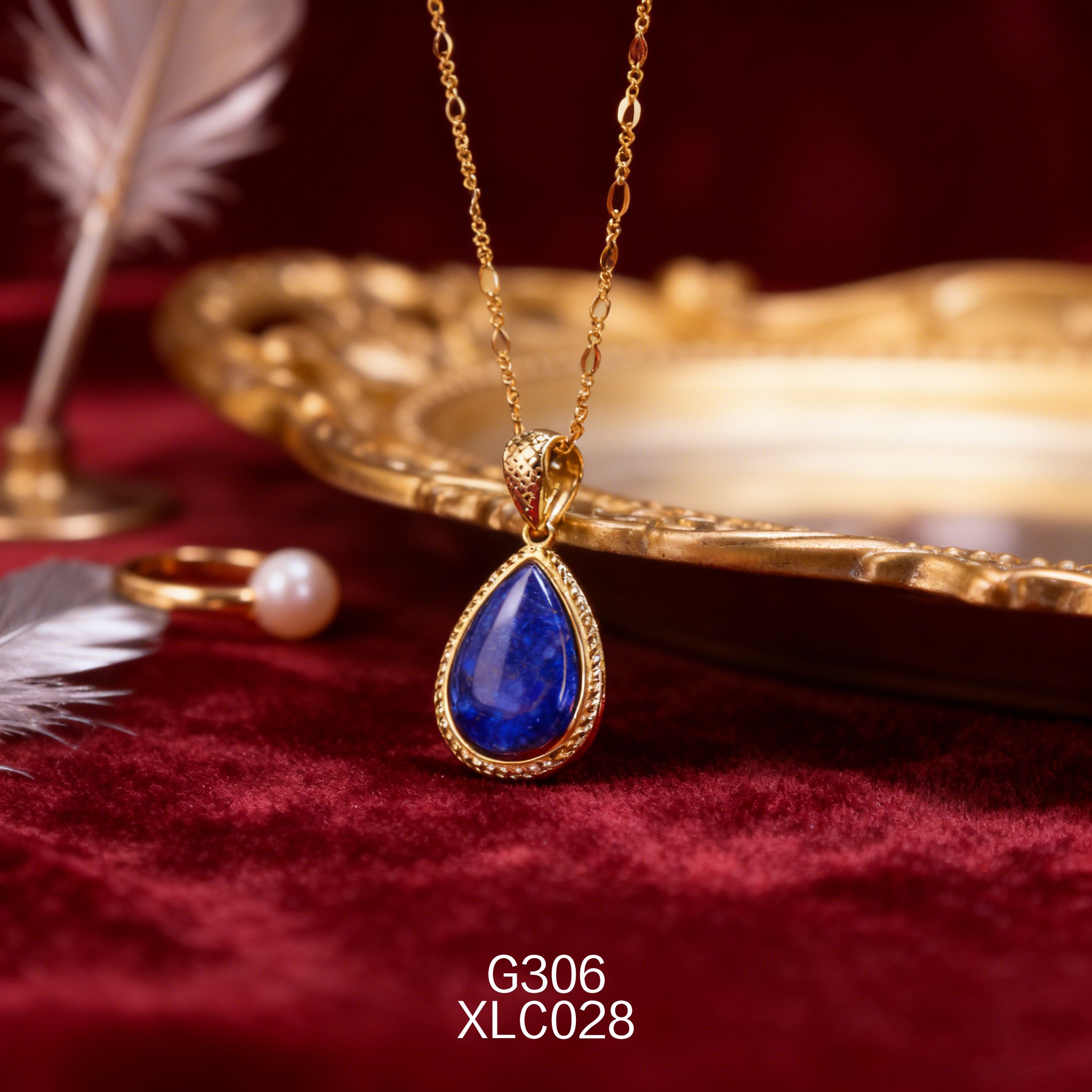 电镀黄金 11 x 15mm 水滴青金项链