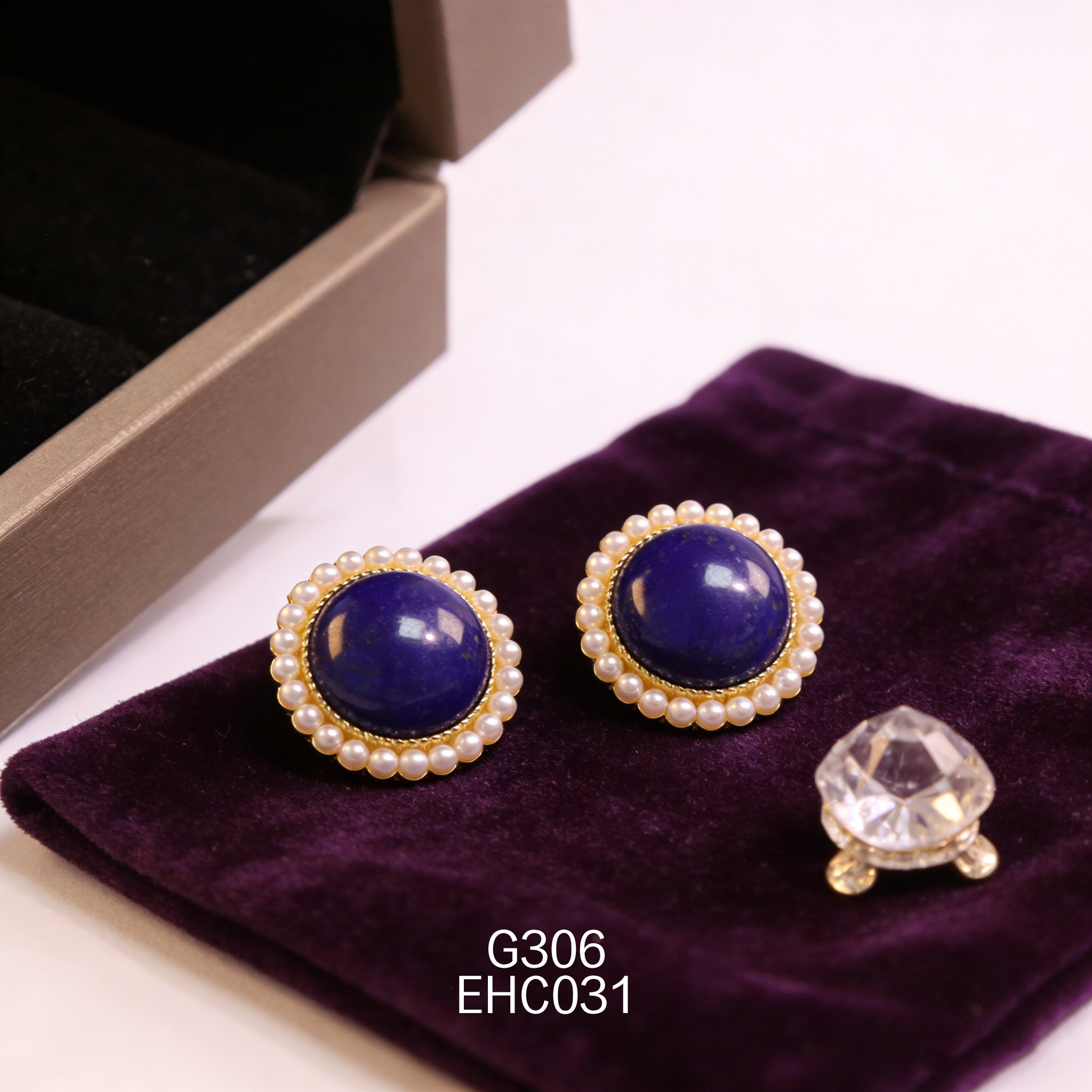 电镀黄金青金珍珠耳环