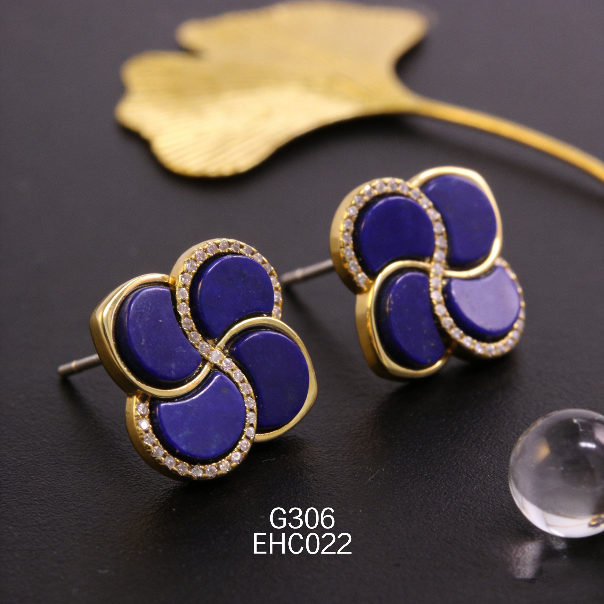 电镀黄金 7.6mm 锆石青金耳环