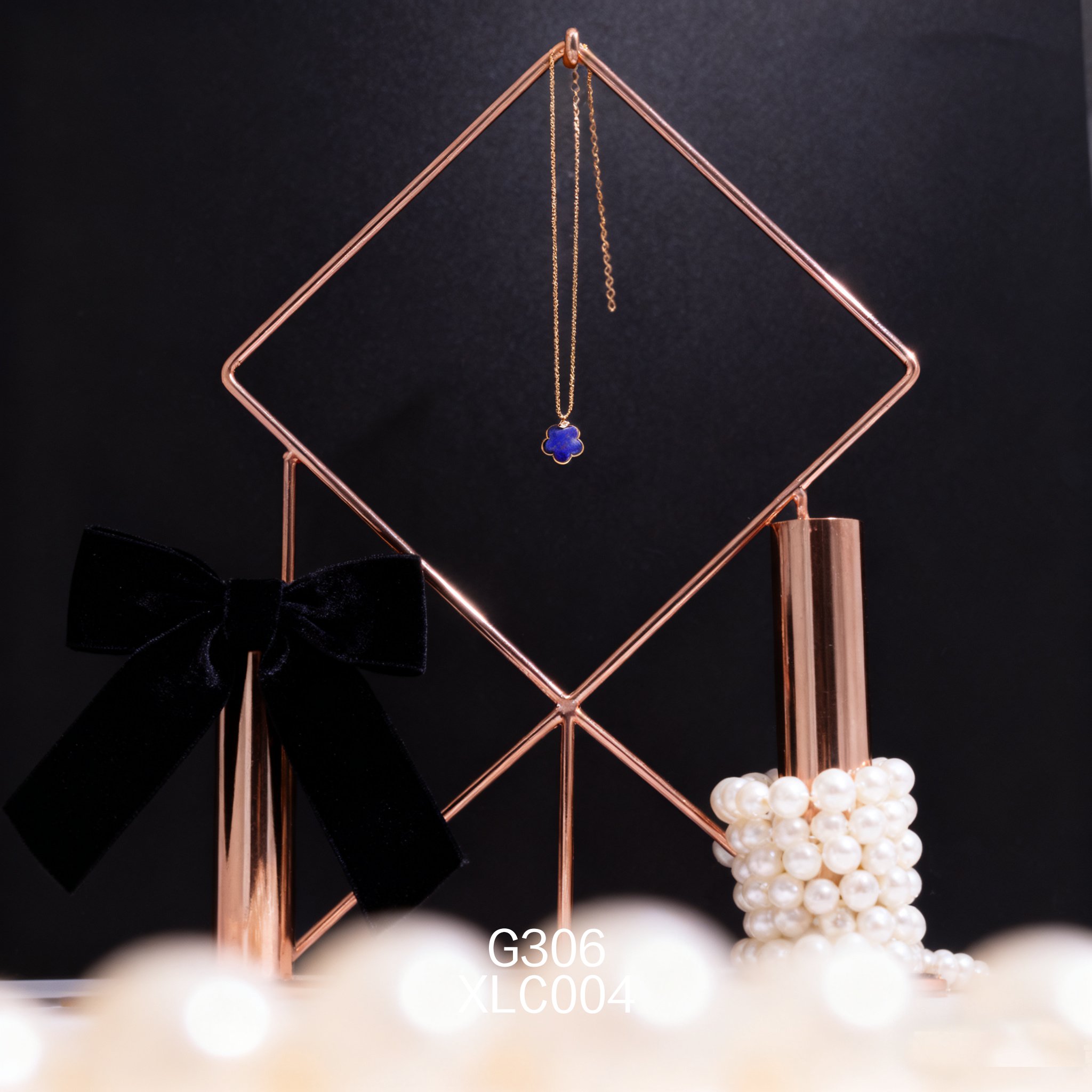 電鍍黃金 12.5mm 梅花鋯石青金項鍊