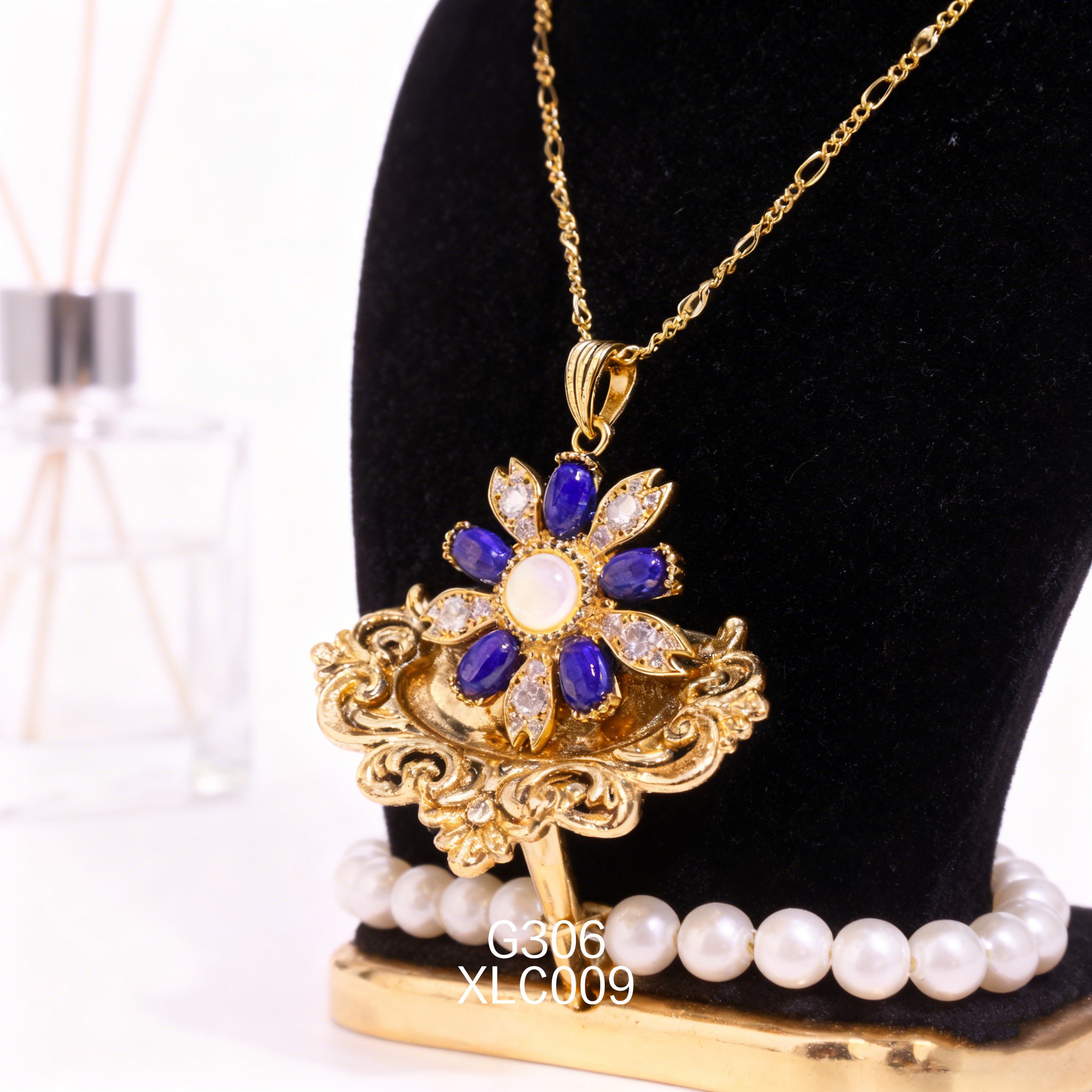 電鍍黃金 4 x 6mm 青金 6mm 白貝項鍊