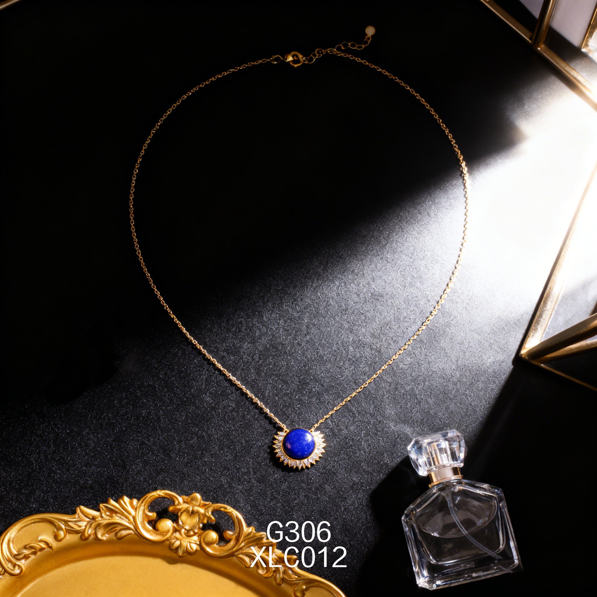 電鍍黃金12.6 x 5mm 鋯石青金項鍊