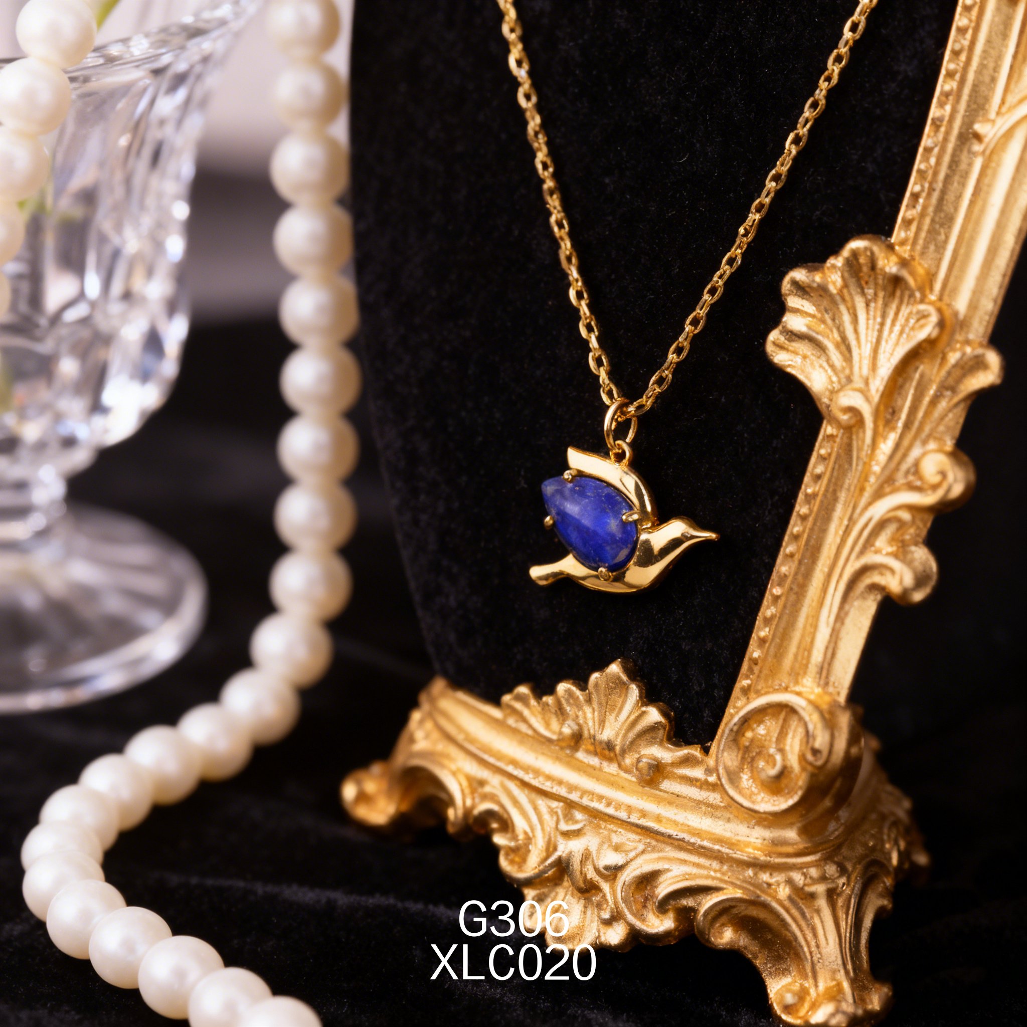 電鍍黃金 10 x 15mm 海豚青金項鍊