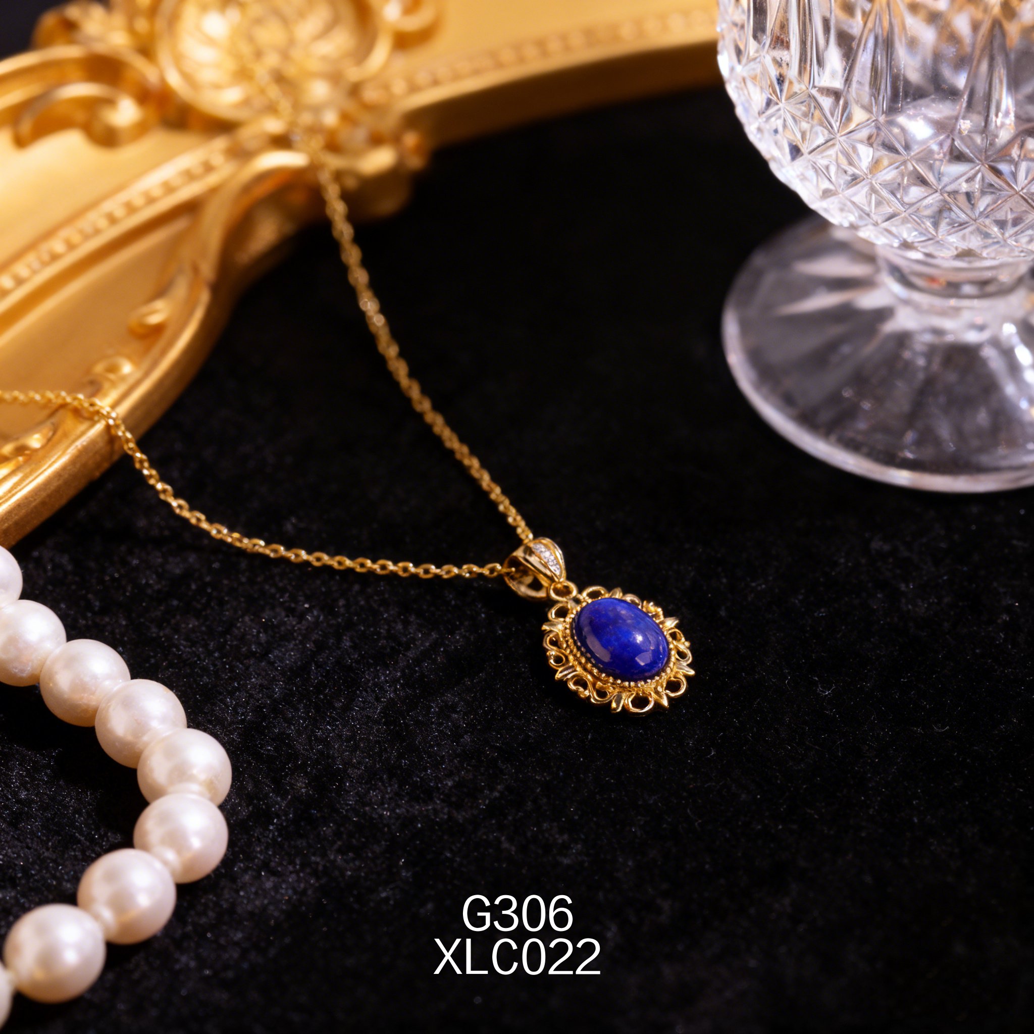 Collana placcata oro con Lapislazzuli traforato 8x11mm