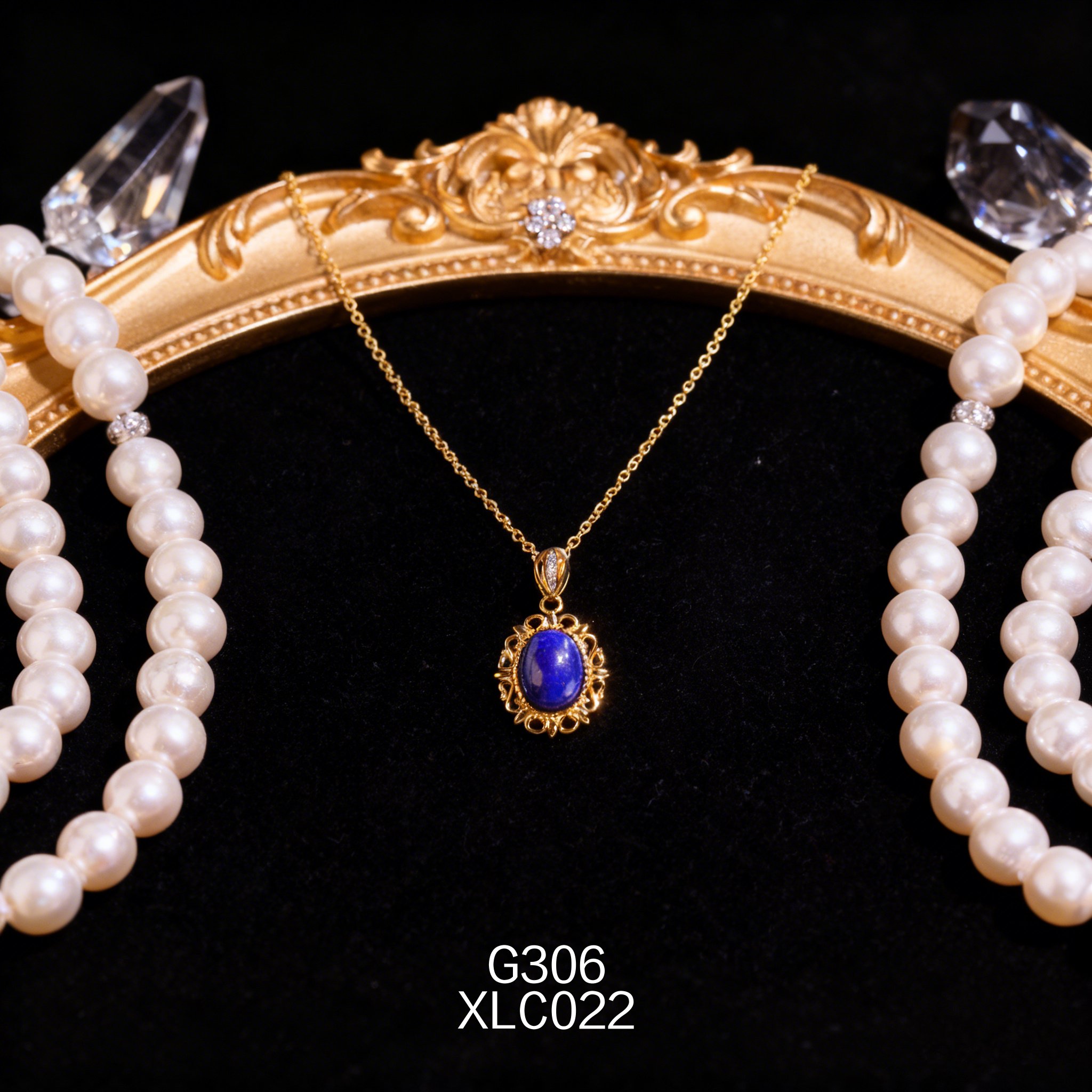 Collana placcata oro con Lapislazzuli traforato 8x11mm