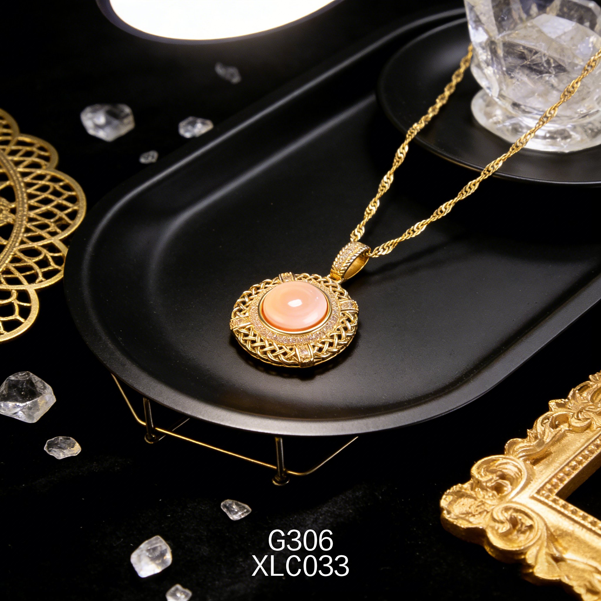 電鍍黃金 10mm 圓形網紋女皇貝項鍊