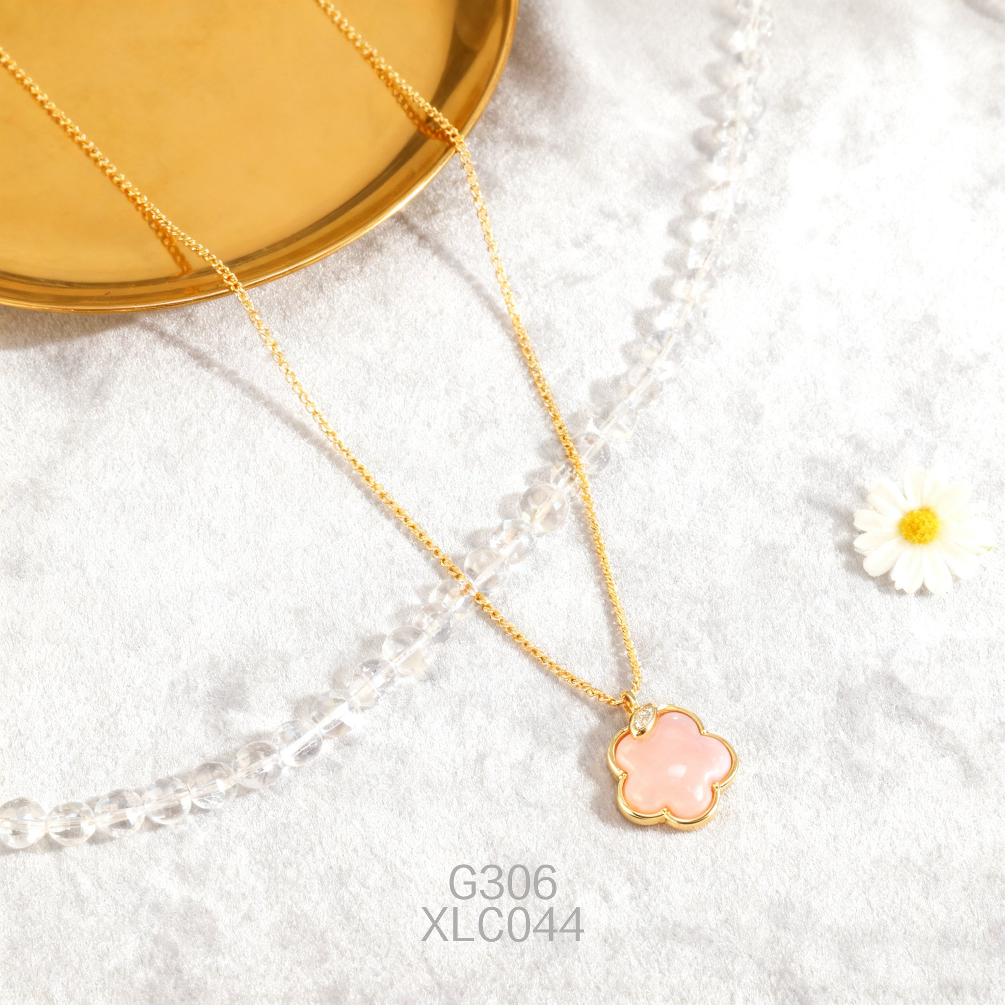 Gold-plated 12.5mm Plum Blossom Zirconia Abalone Necklace