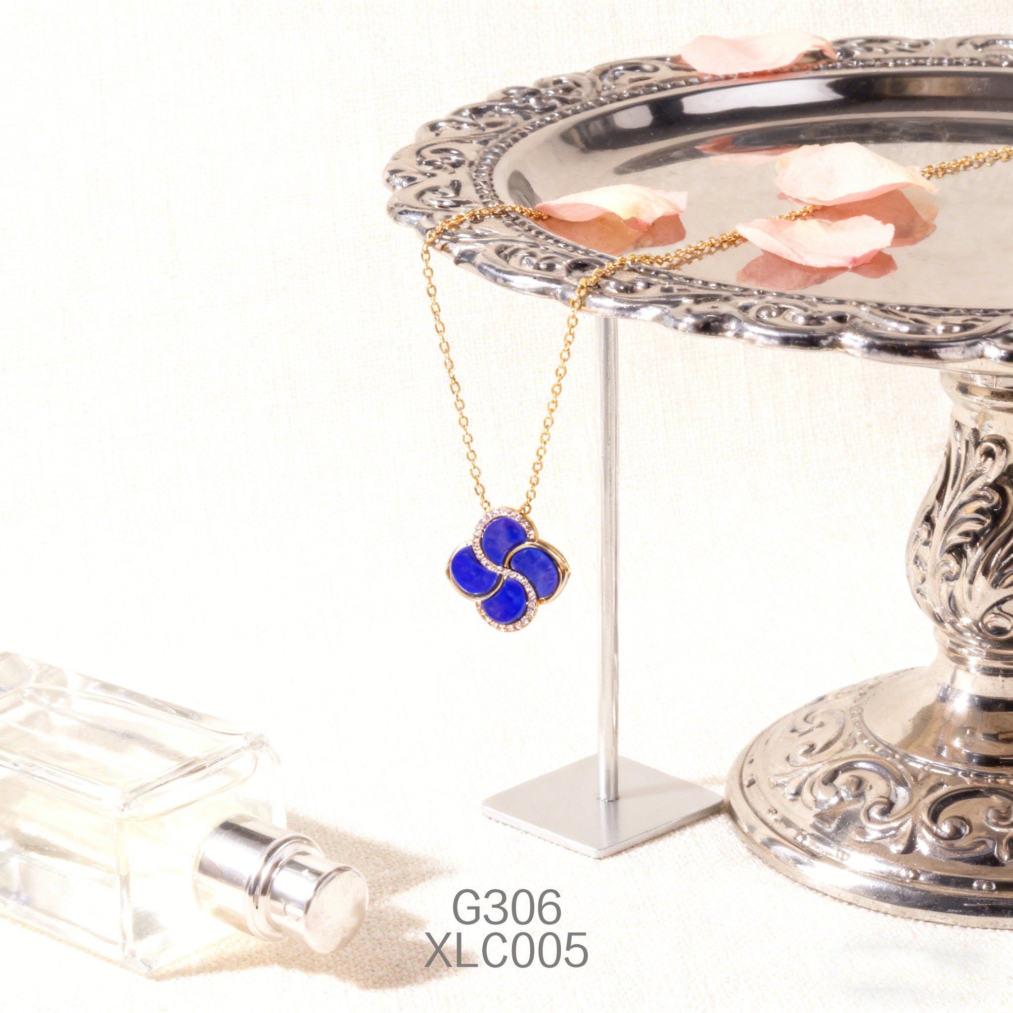 電鍍黃金鋯石四葉草青金項鍊