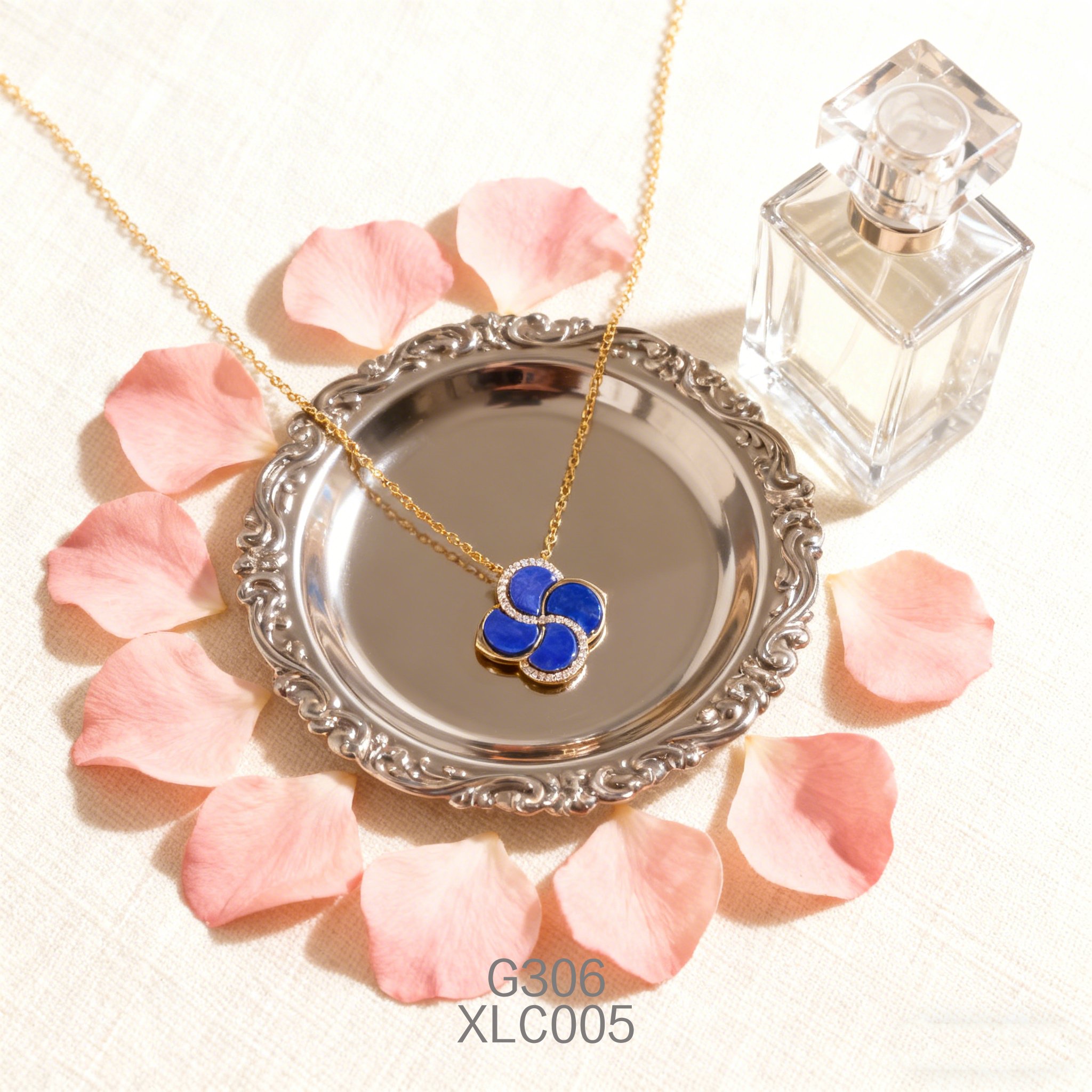 電鍍黃金鋯石四葉草青金項鍊