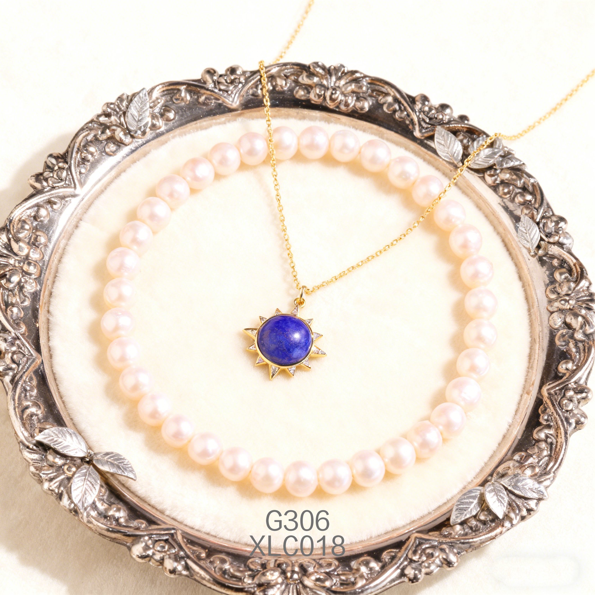 電鍍黃金鋯石青金石項鍊