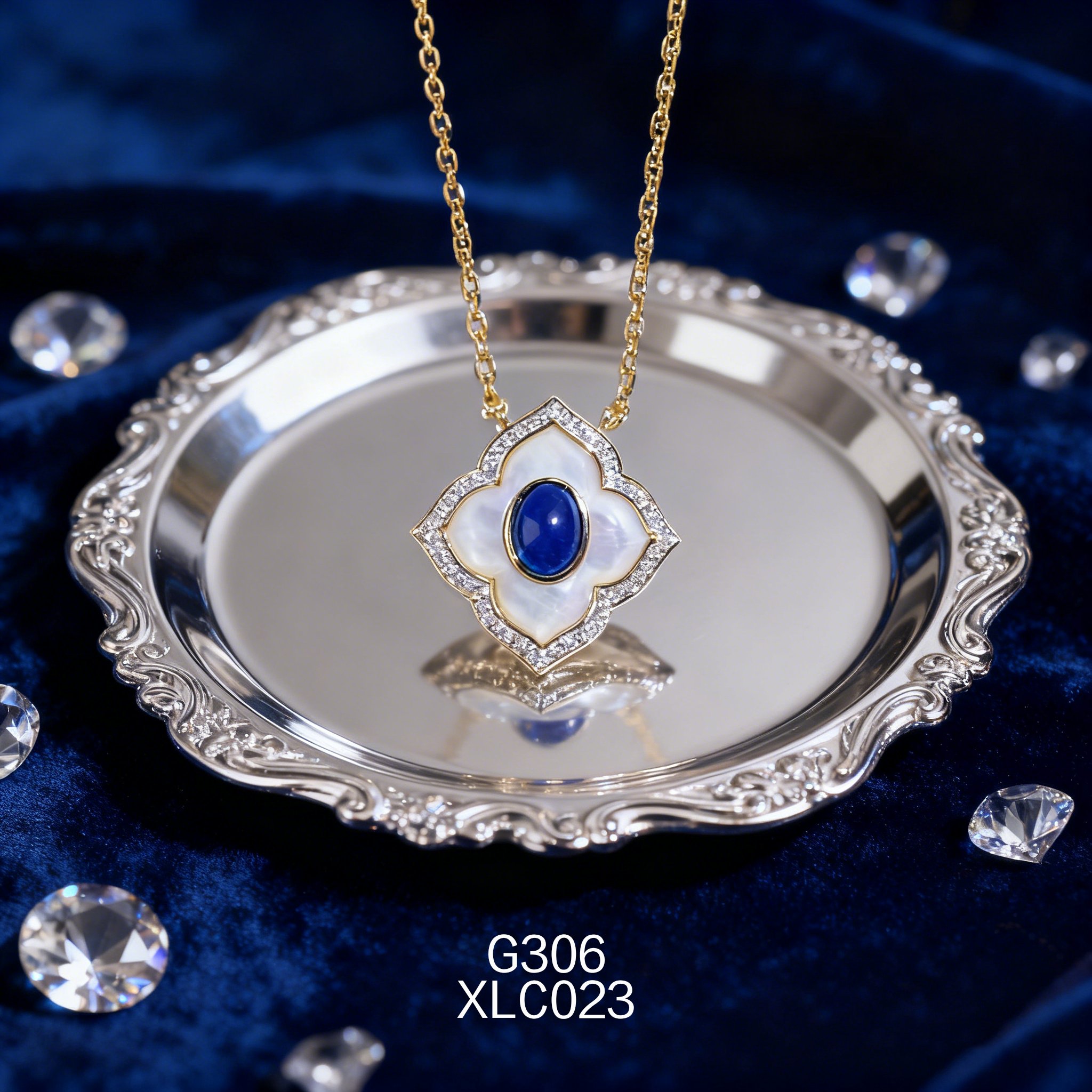 電鍍黃金白貝幸運四葉草青金項鍊