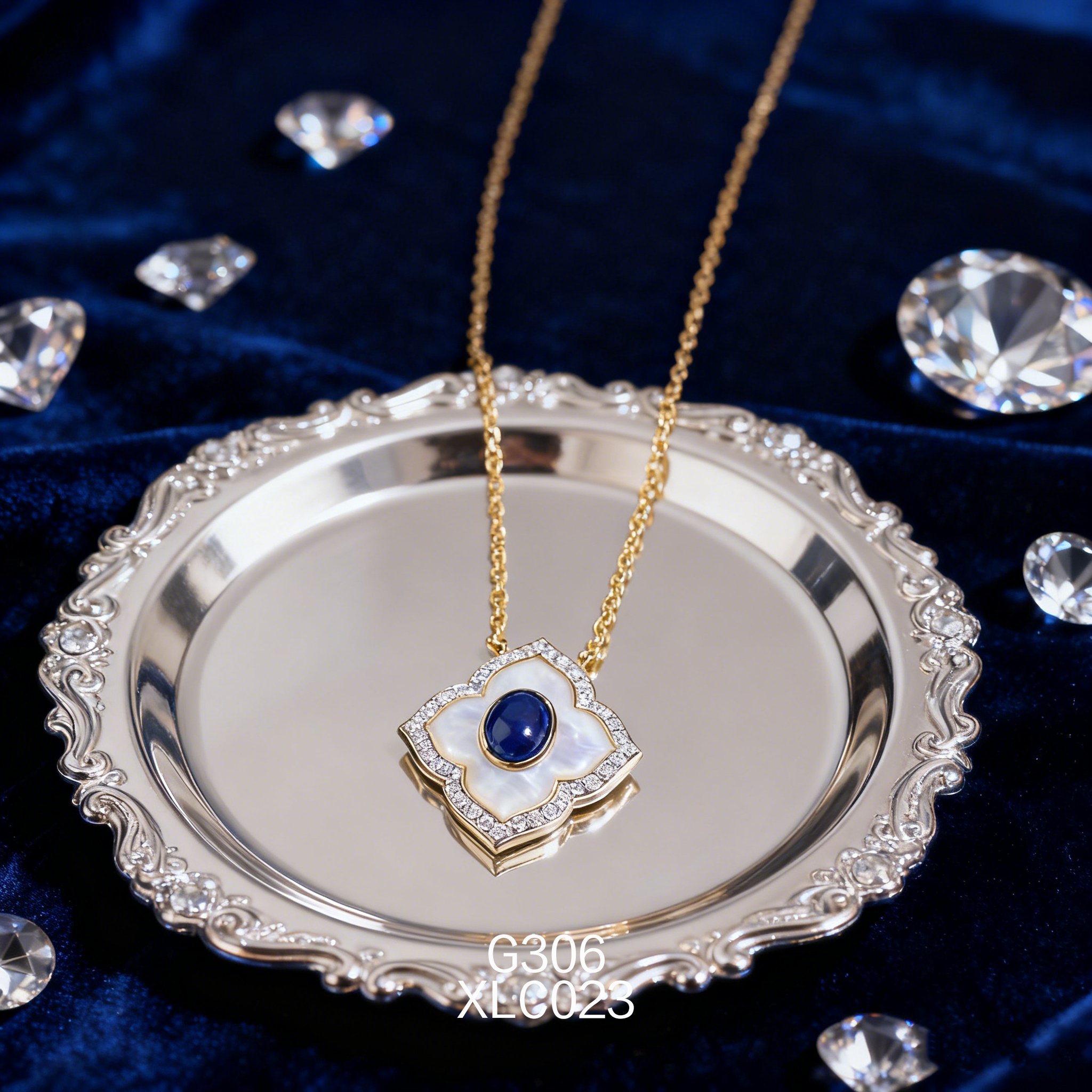 電鍍黃金白貝幸運四葉草青金項鍊