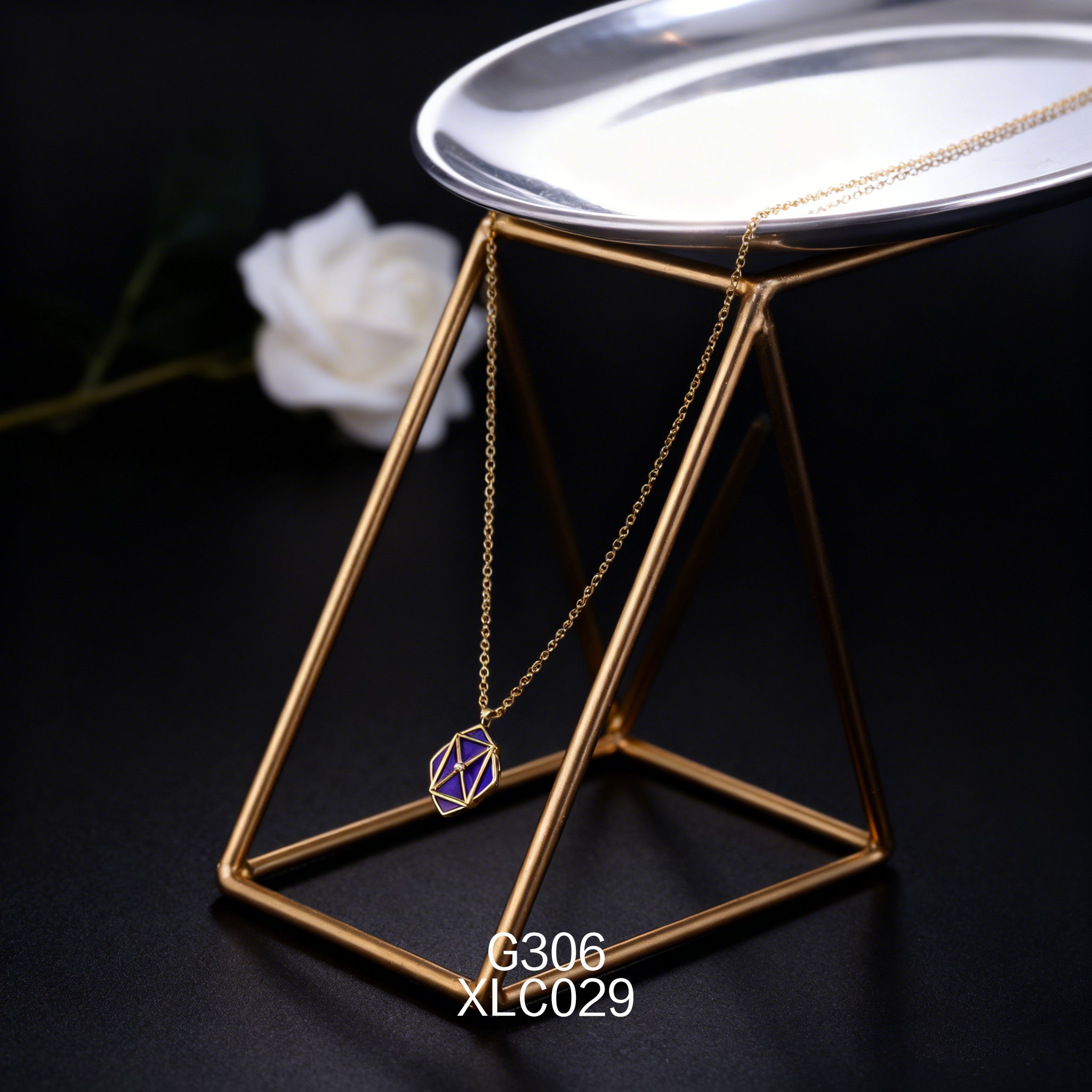 Collana placcata oro con Lapislazzuli Quadrato 12.8x17.5mm