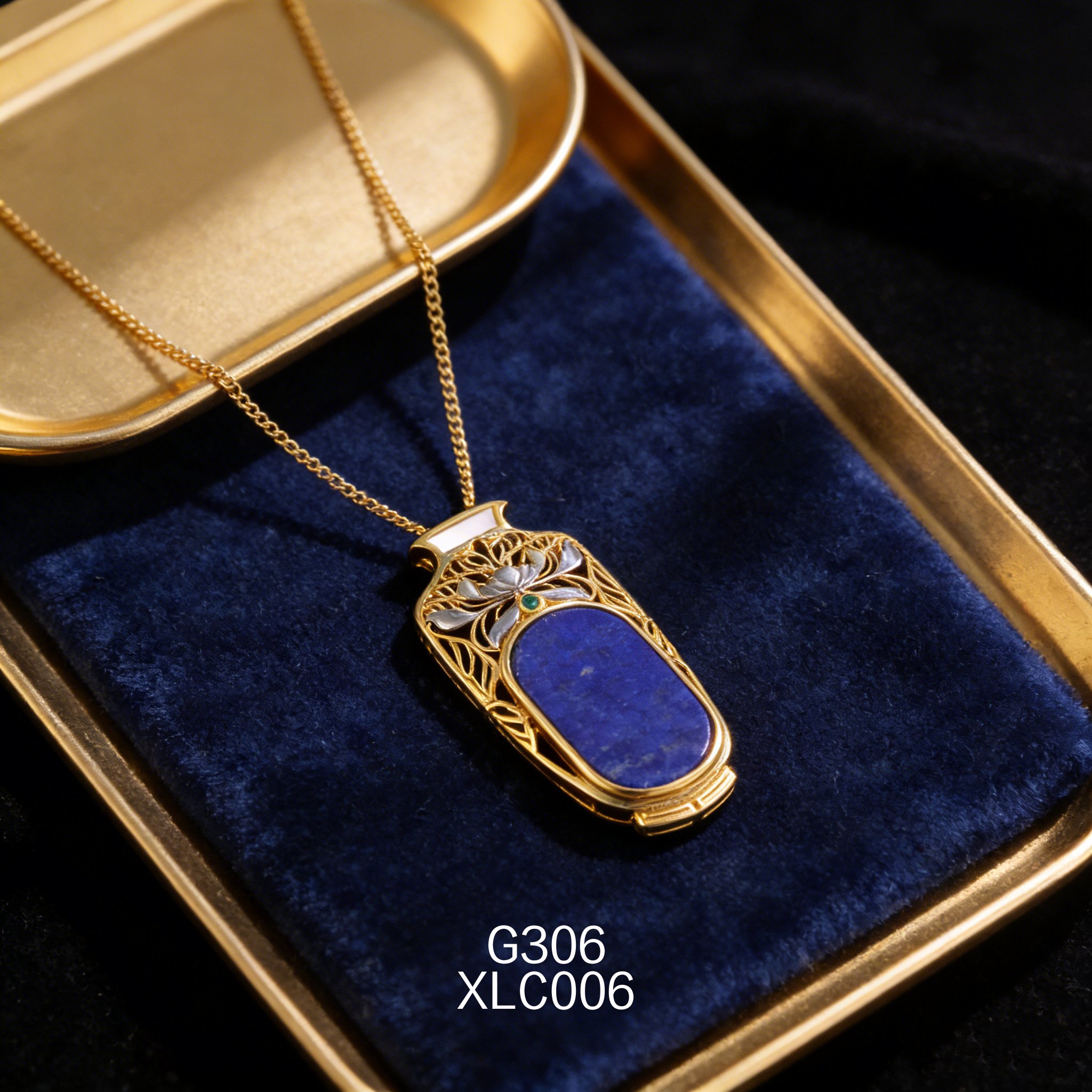 電鍍黃金白貝青金花瓶鋯石項鍊