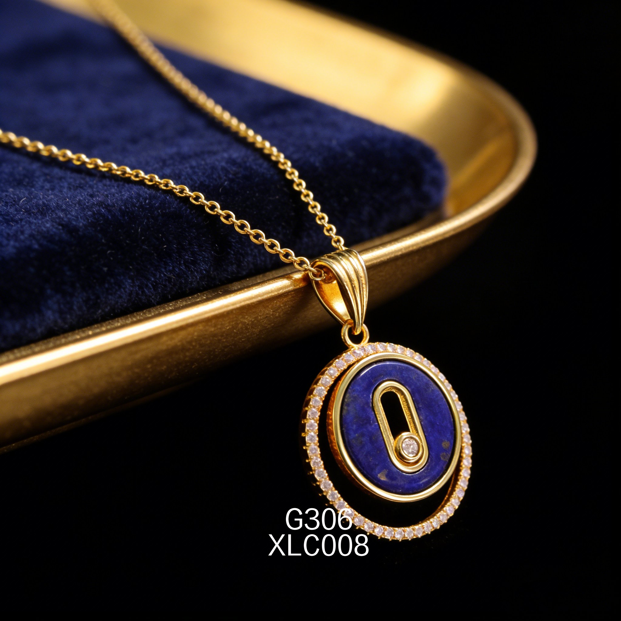 電鍍黃金雙圓鋯石 12.8mm 青金項鍊