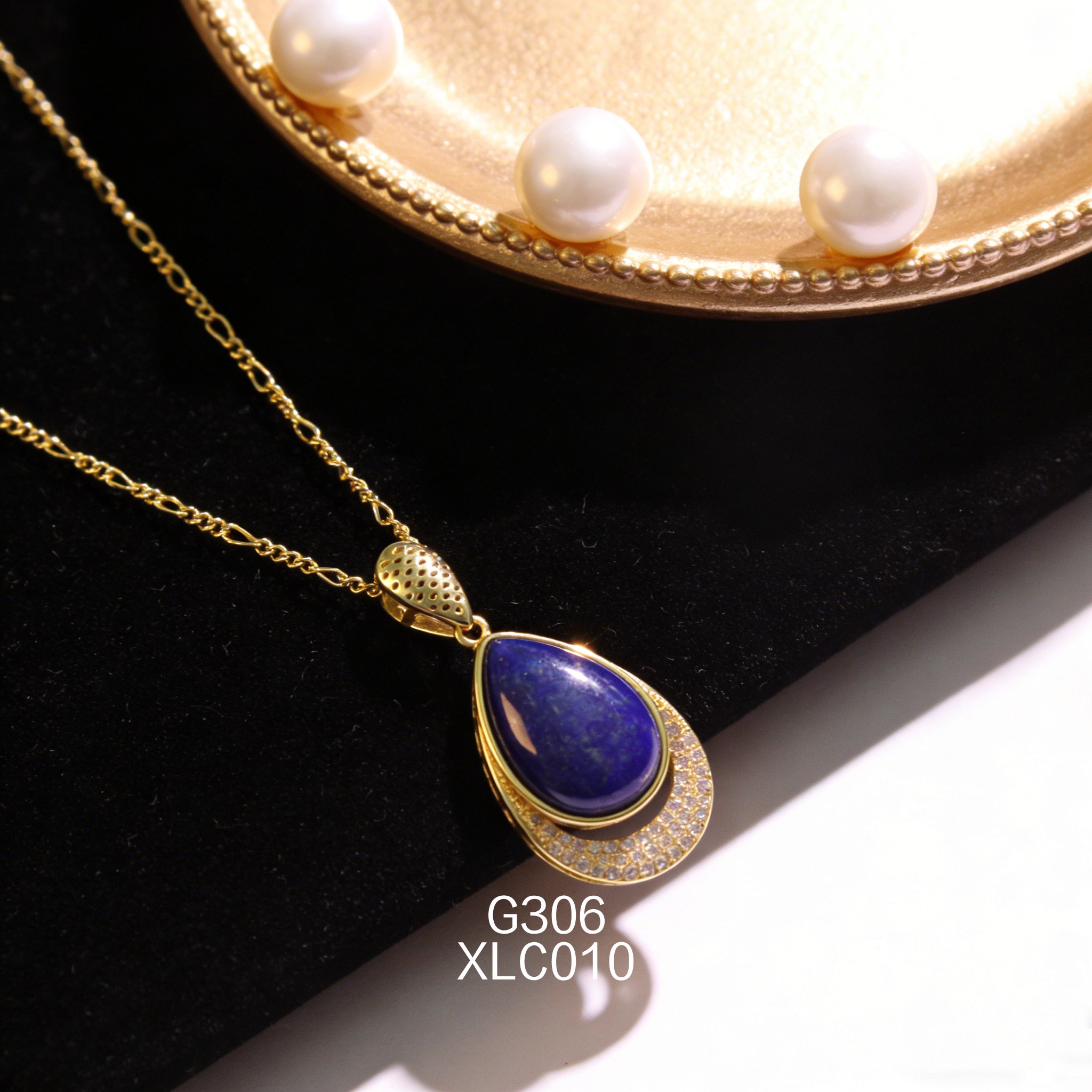 電鍍黃金 11 x 16mm 梨形青金項鍊