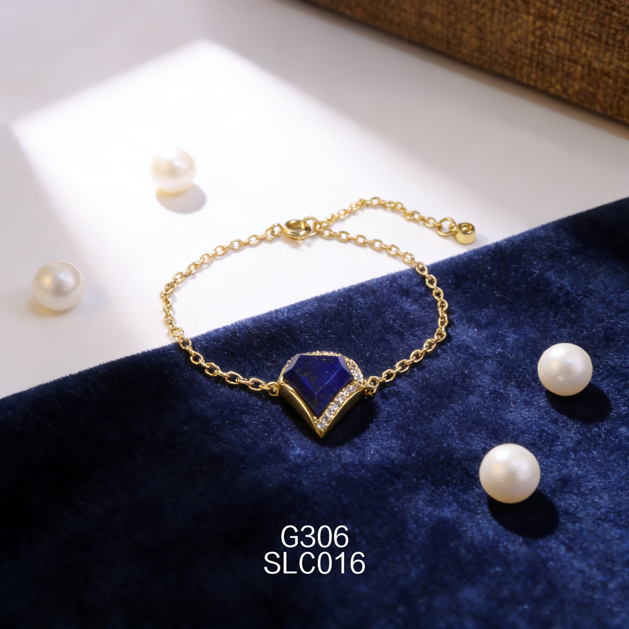 電鍍黃金鋯石 13mm 青金手鏈