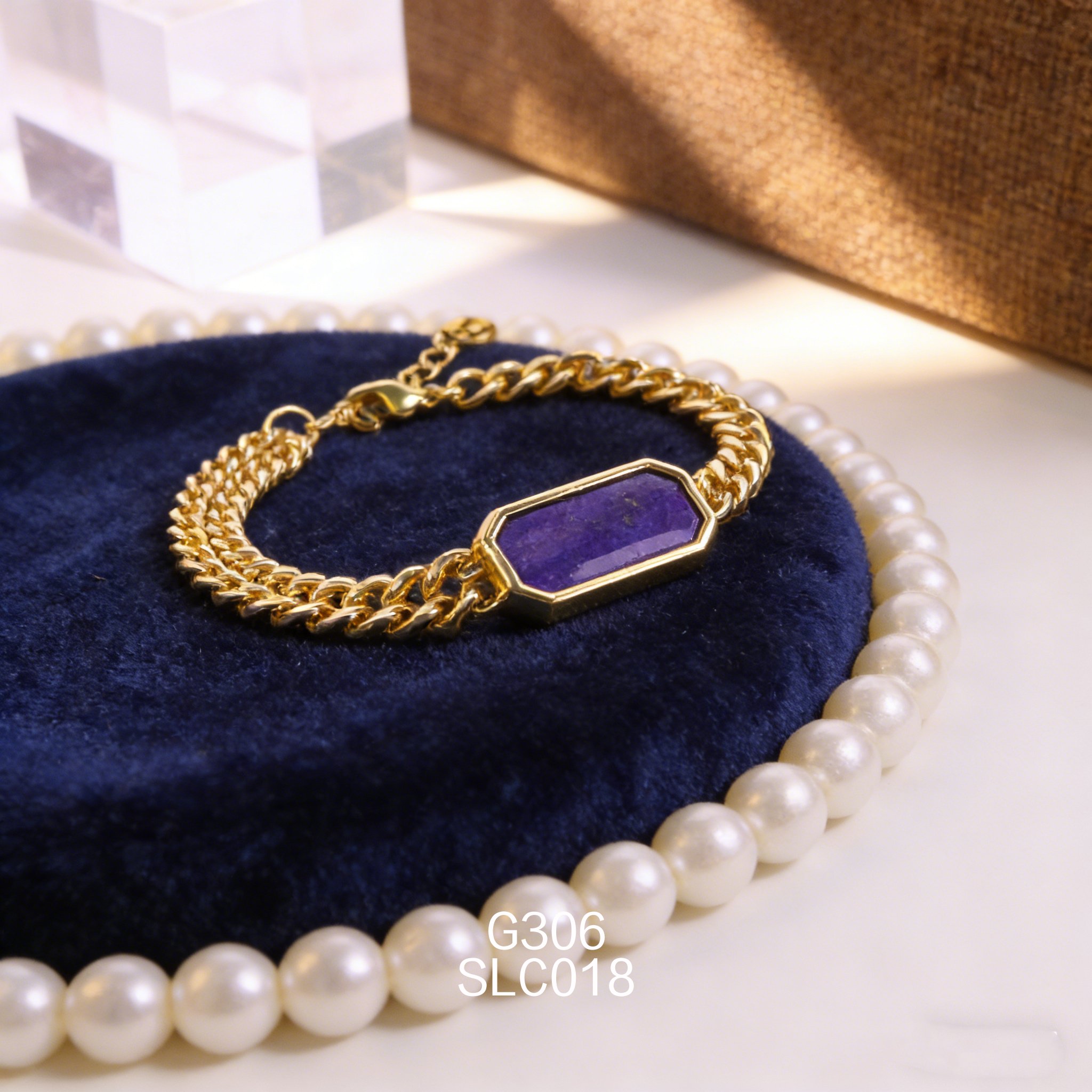 電鍍黃金長方形青金石手鏈