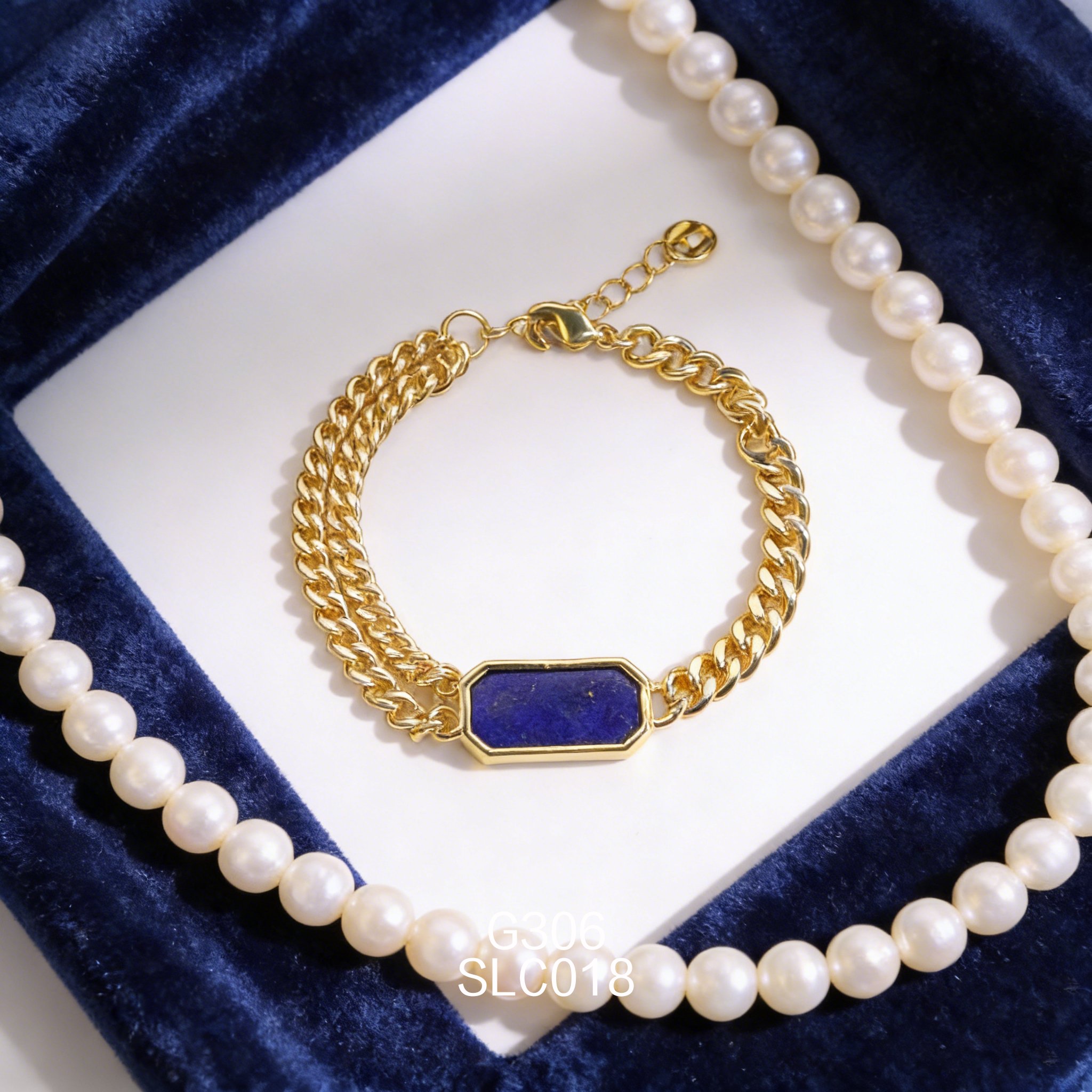 電鍍黃金長方形青金石手鏈