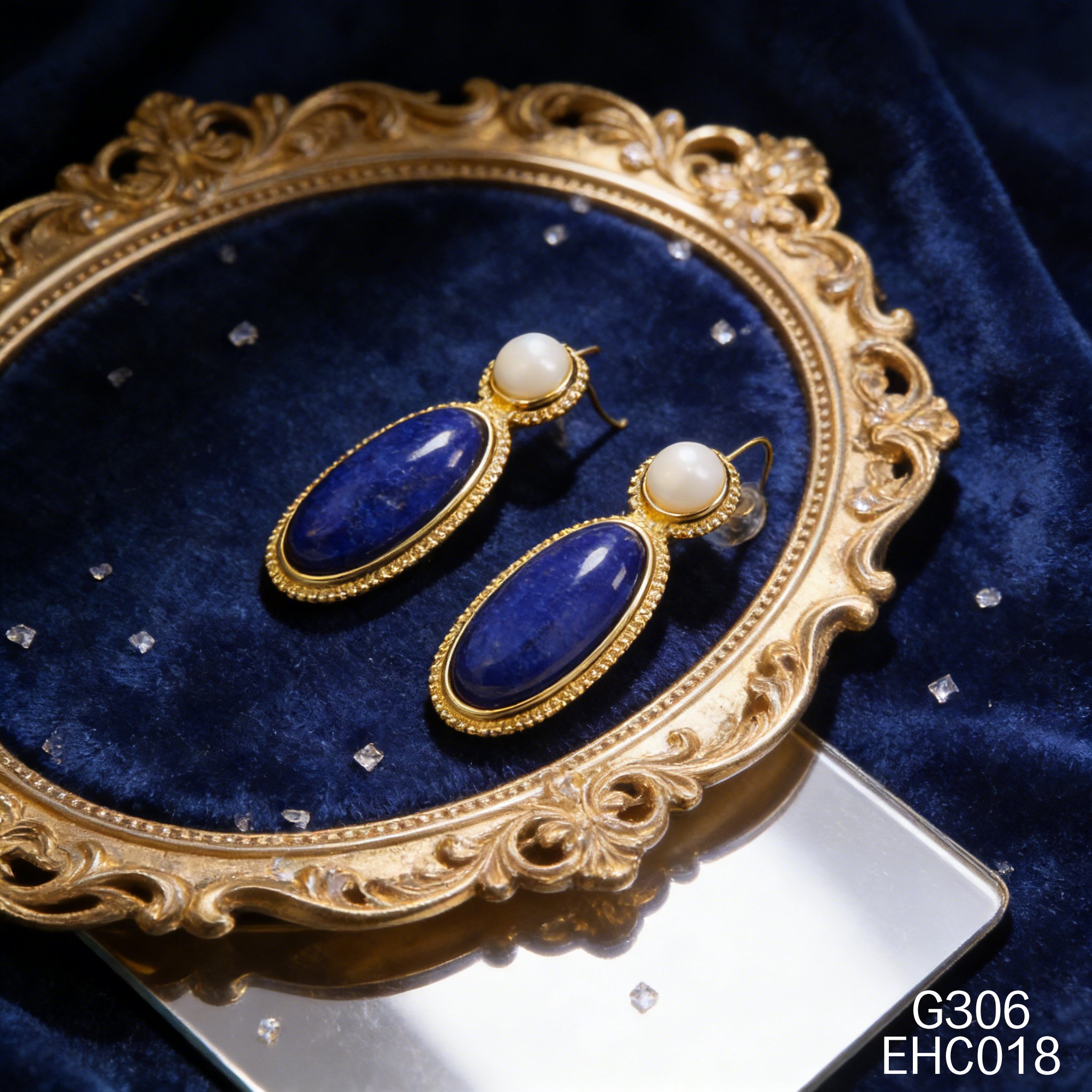 電鍍黃金白貝青金石耳環