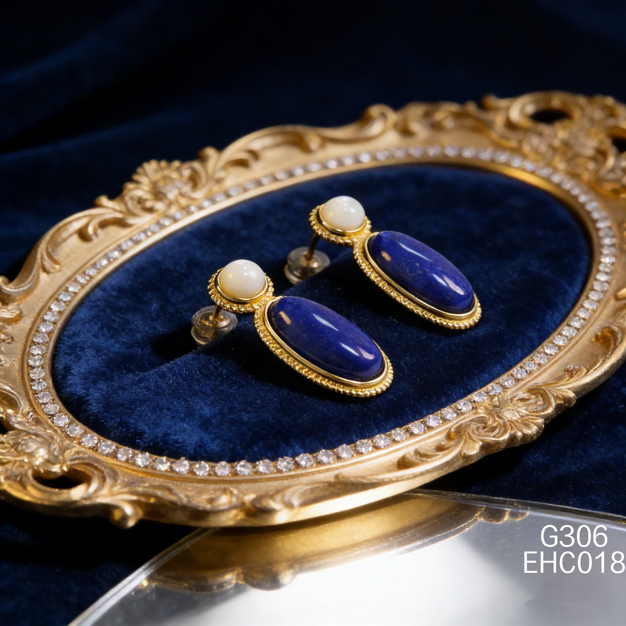 電鍍黃金白貝青金石耳環