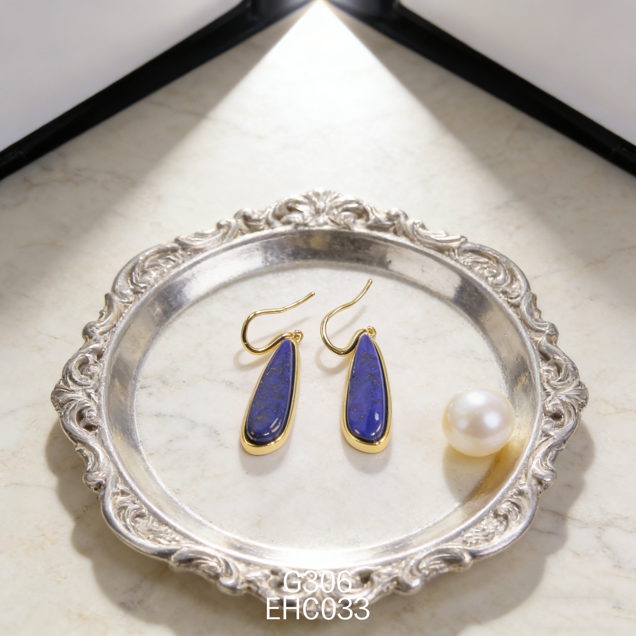 電鍍黃金青金石耳環