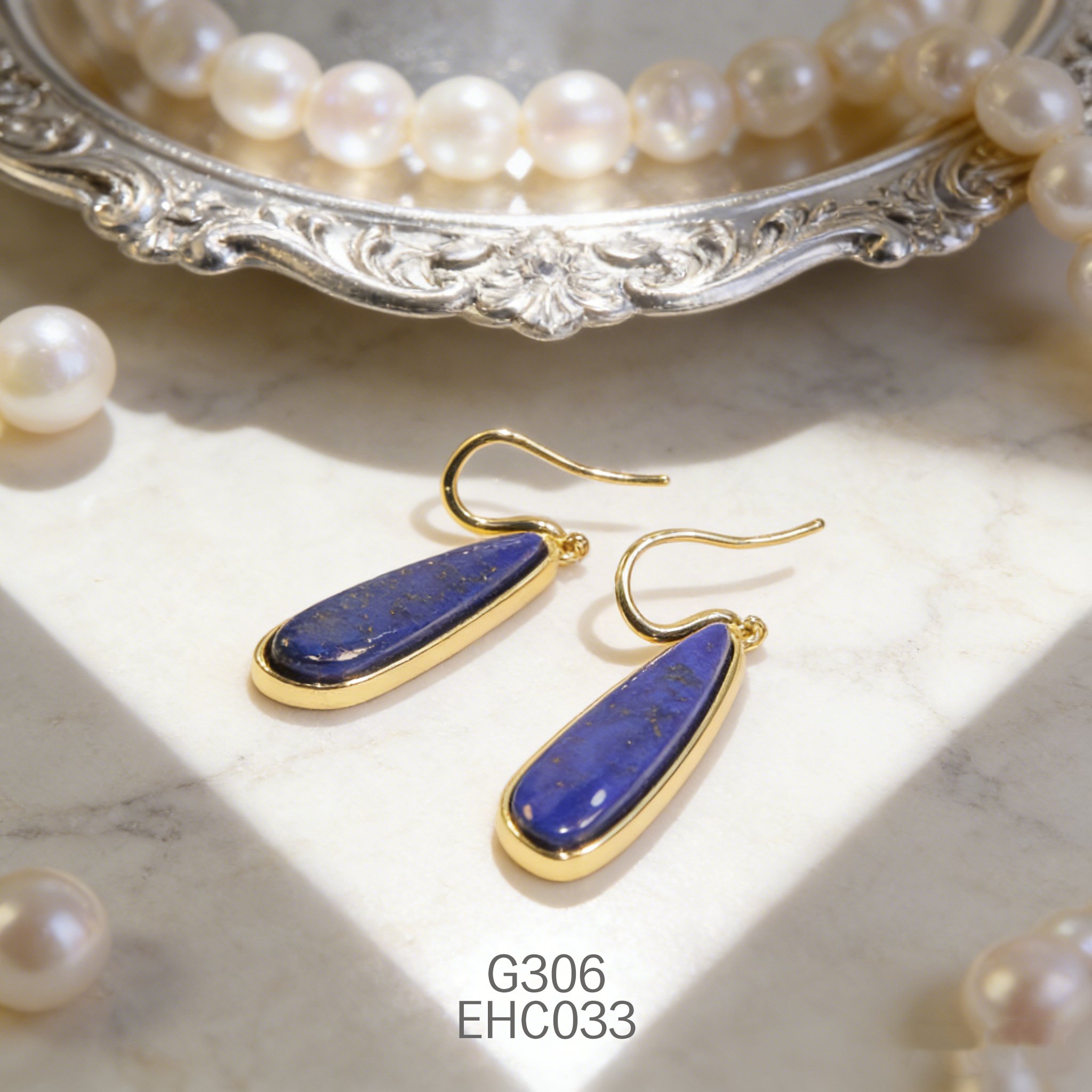 電鍍黃金青金石耳環