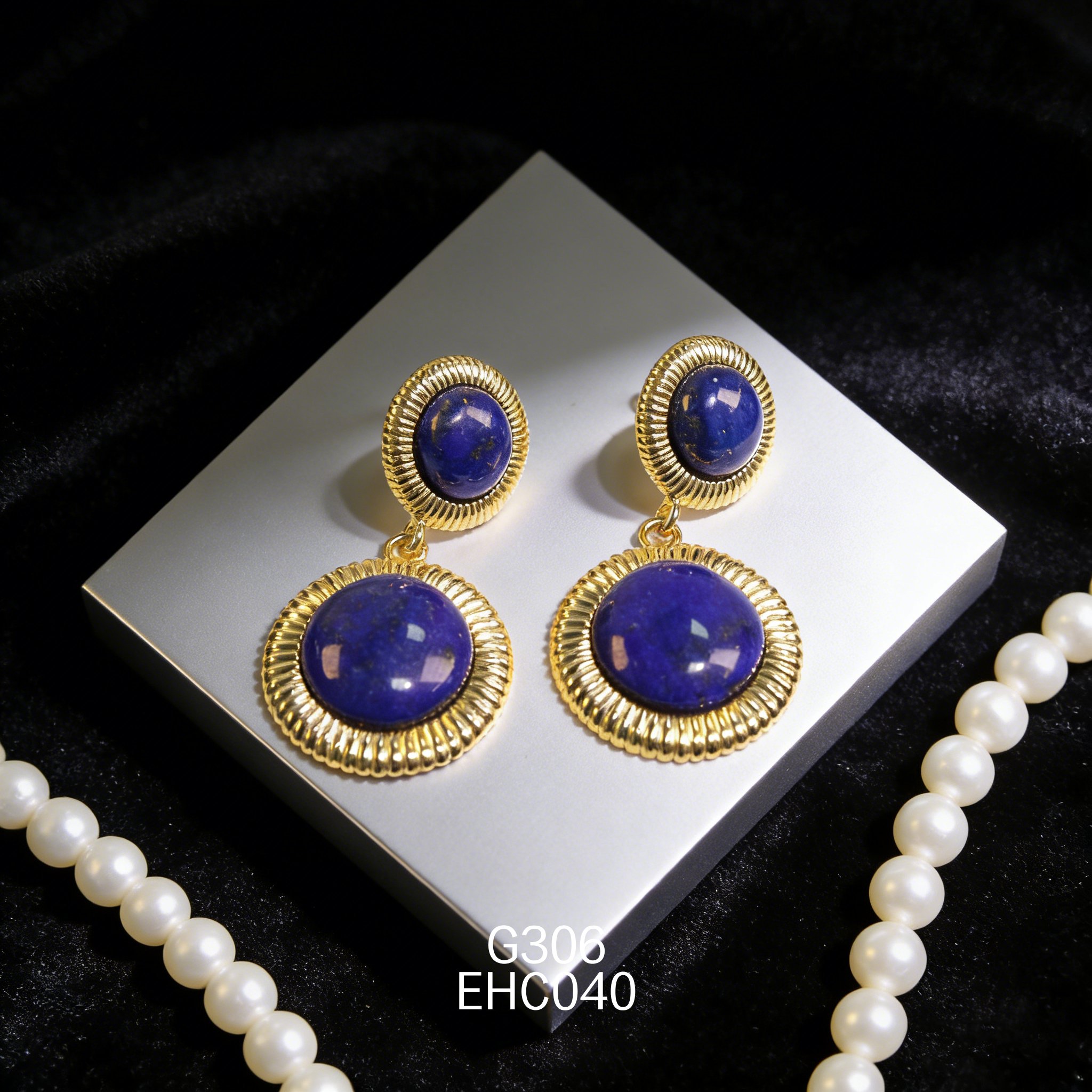 电镀黄金青金石耳环