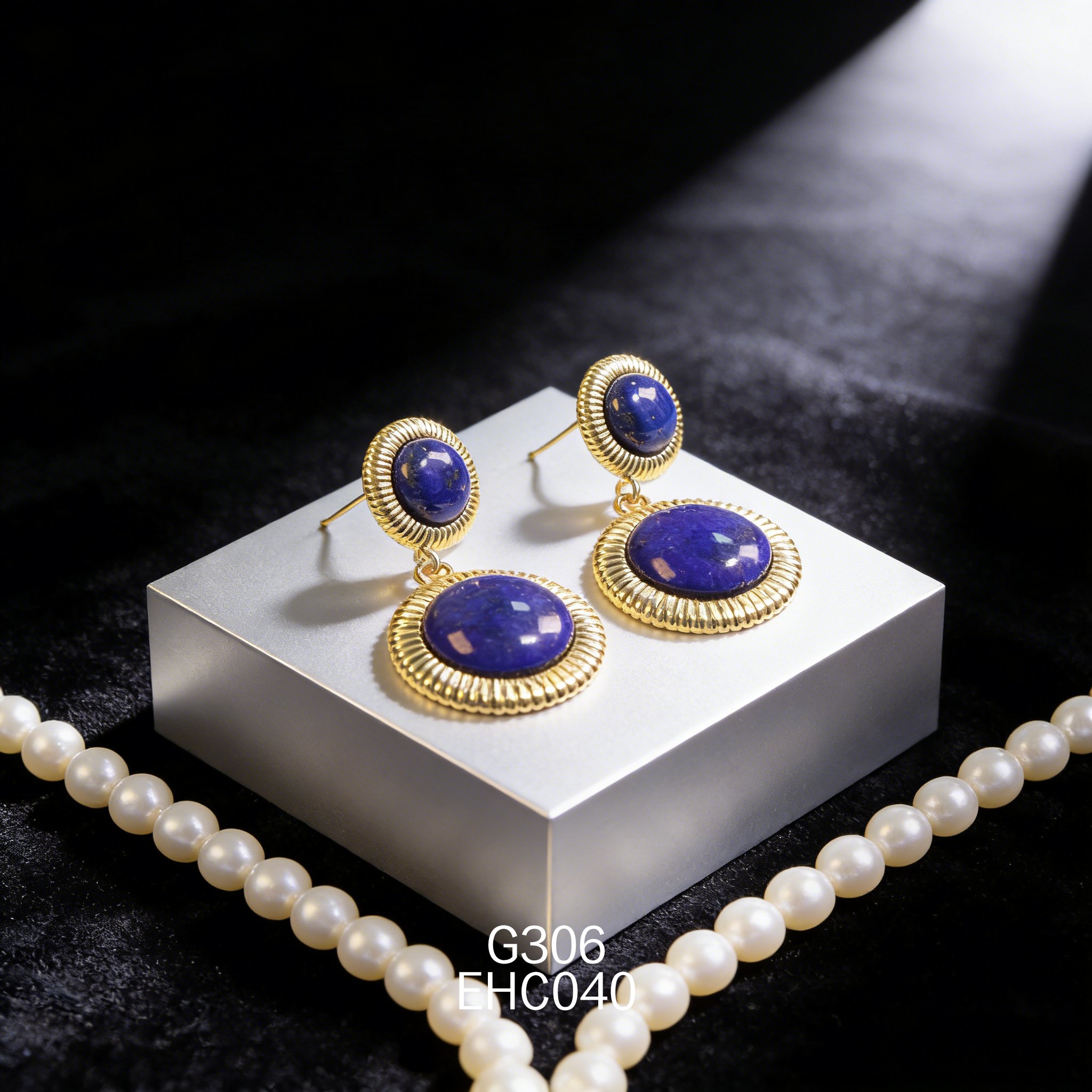 电镀黄金青金石耳环