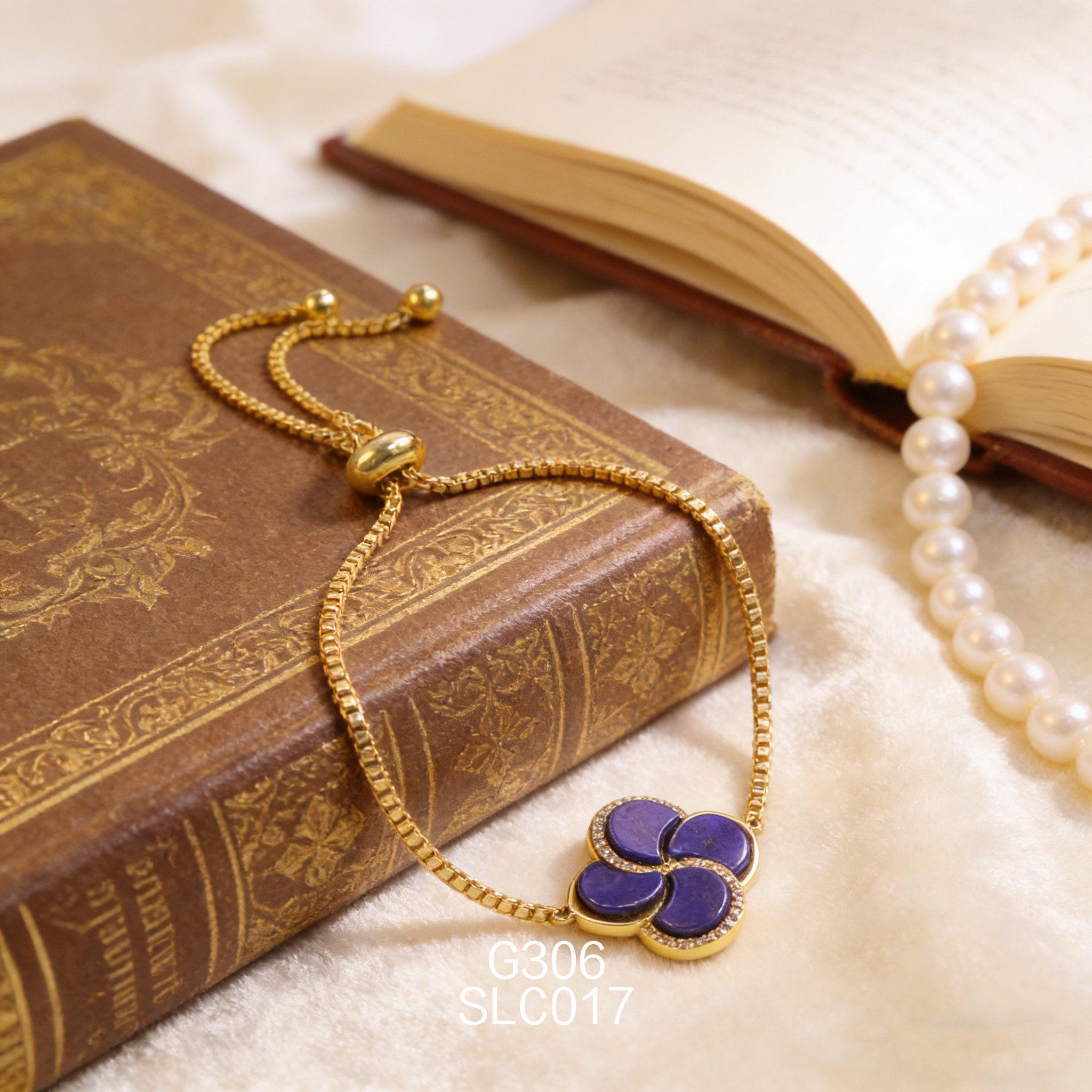 電鍍黃金四葉草鋯石青金手鏈