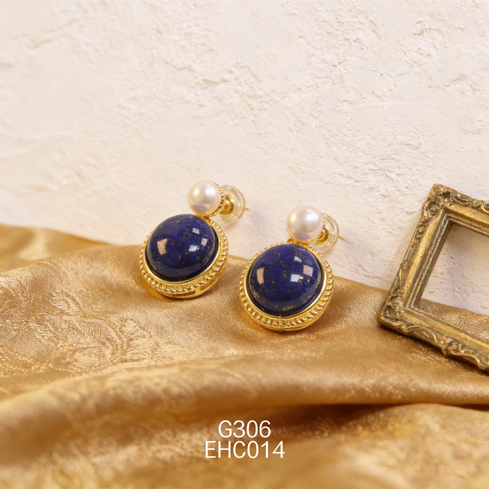 電鍍黃金珍珠 + 10mm 青金耳環