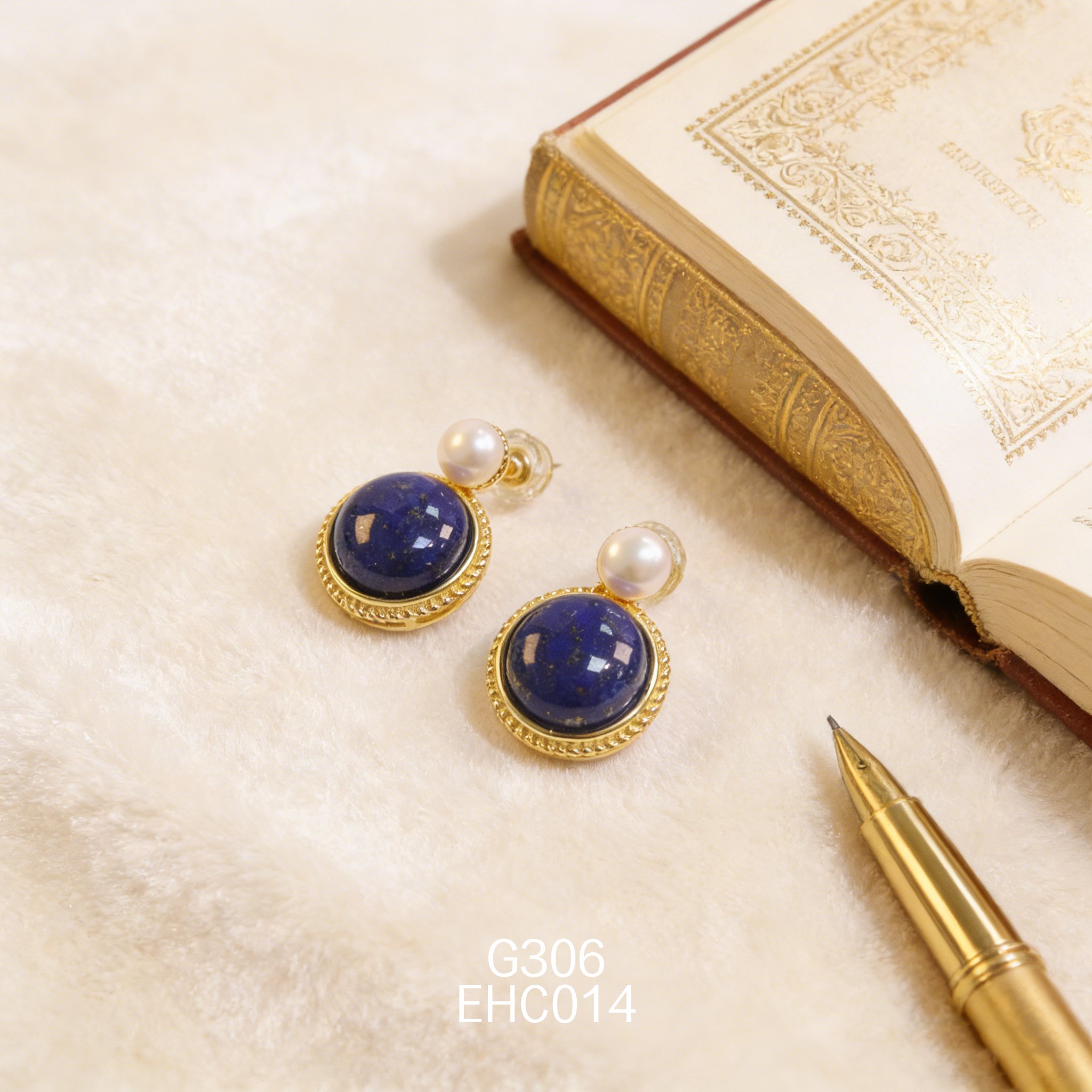 電鍍黃金珍珠 + 10mm 青金耳環