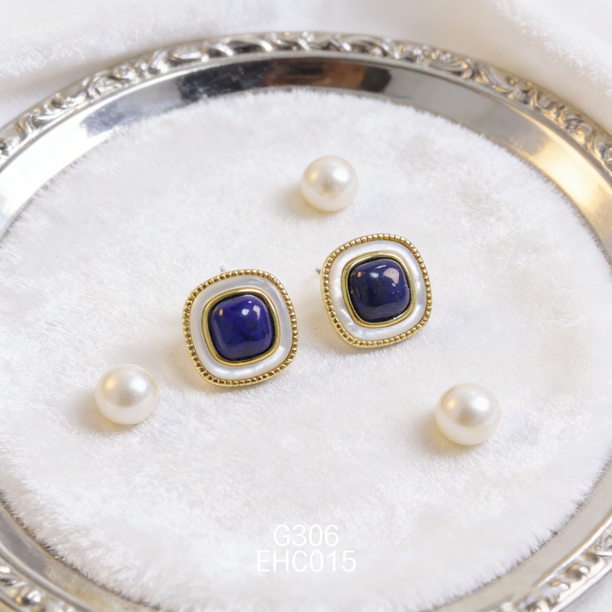 電鍍黃金青金白貝方糖耳環