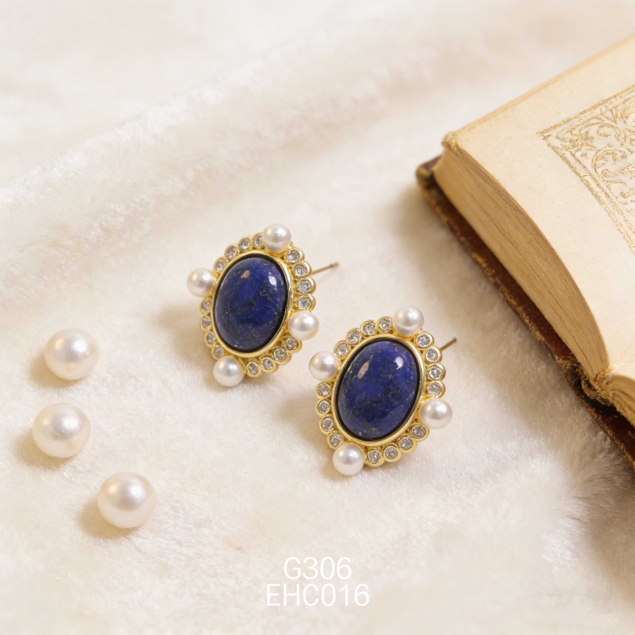 電鍍黃金青金珍珠耳環