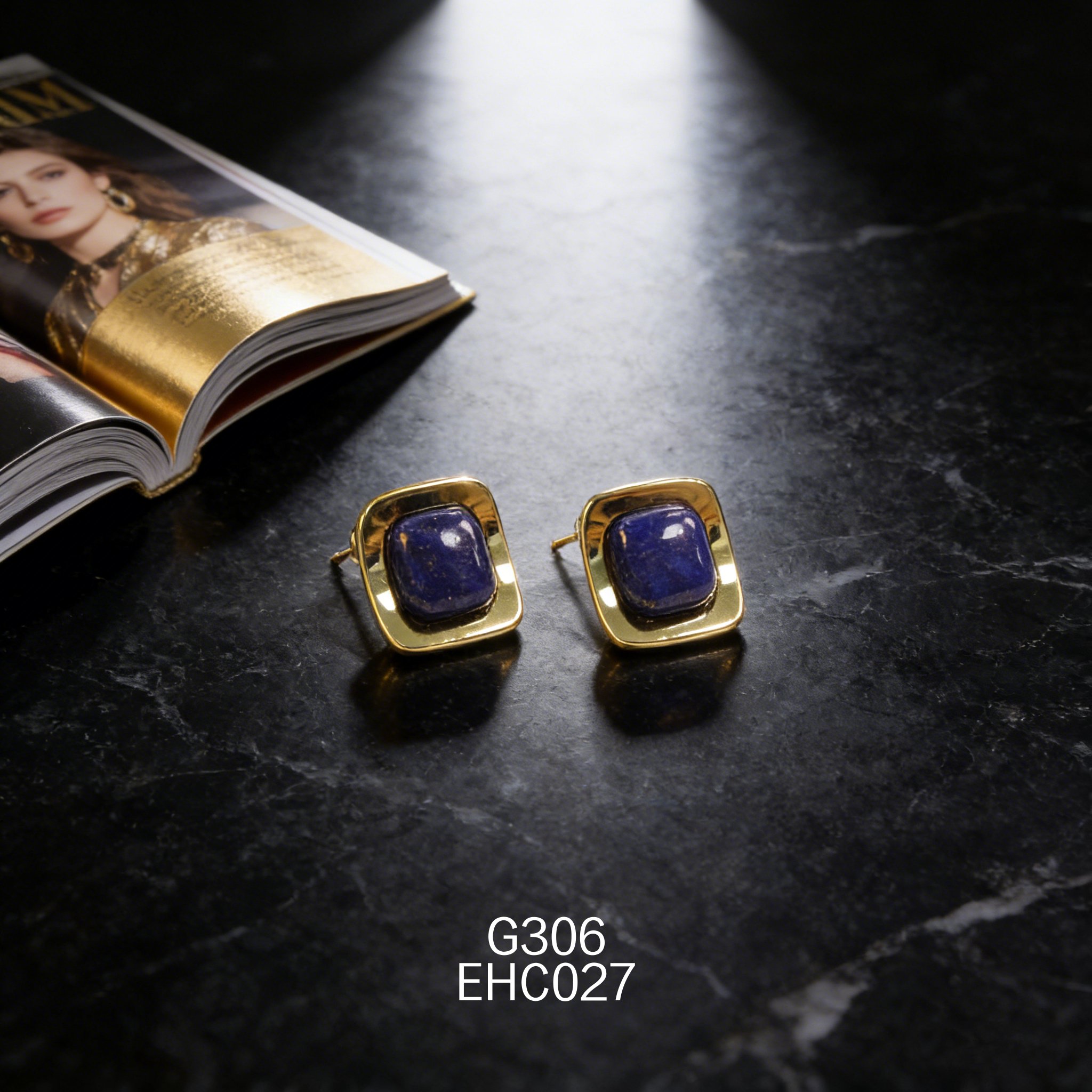 電鍍黃金 10mm 紐扣青金耳環