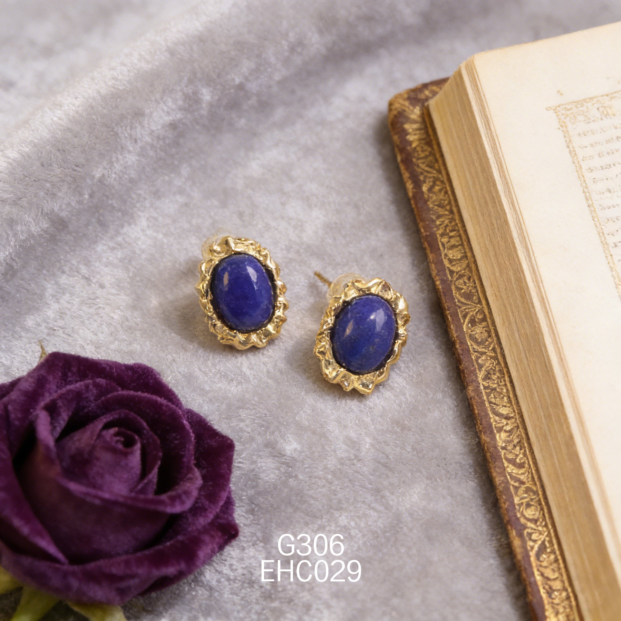 電鍍黃金青金石耳環