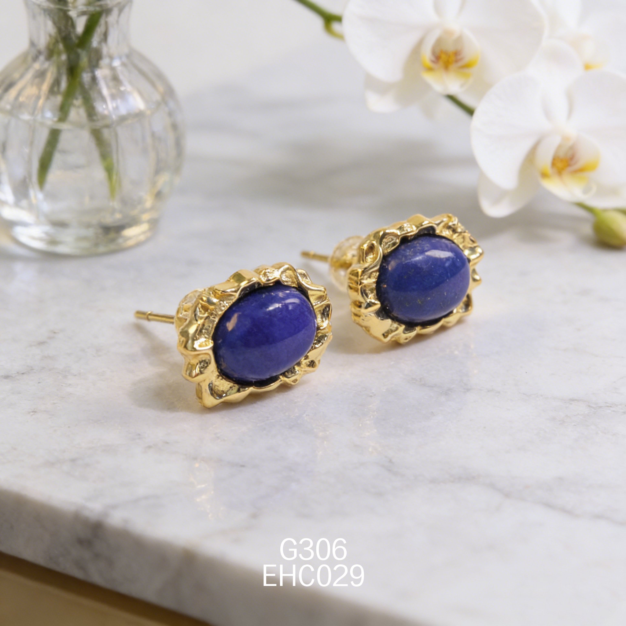 電鍍黃金青金石耳環