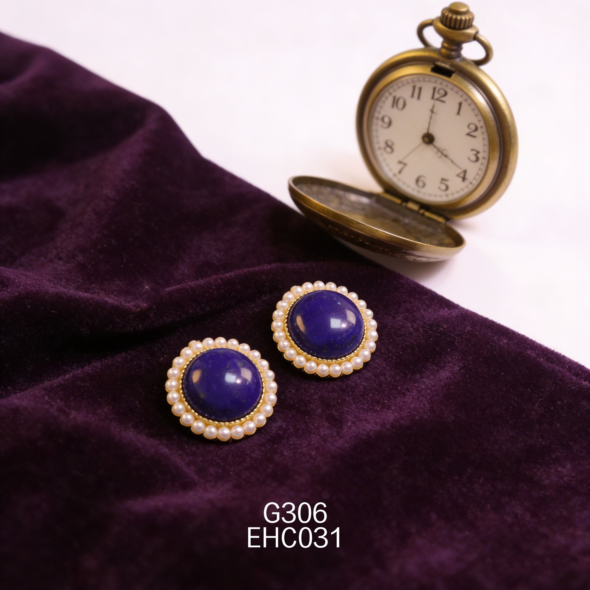 电镀黄金 12.6 x 5mm 青金珍珠耳环