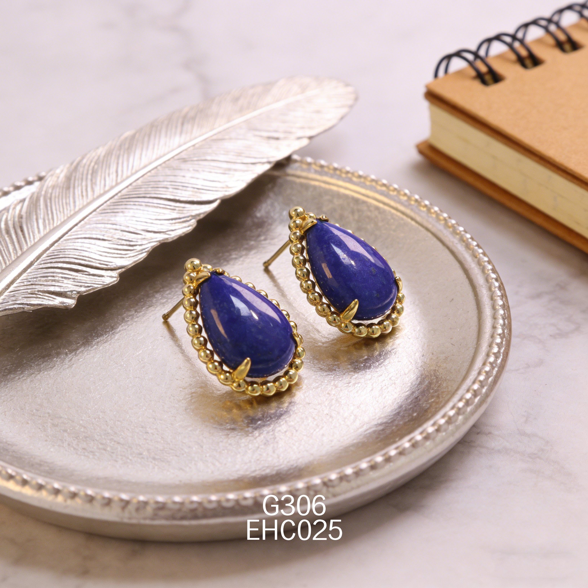 電鍍黃金青金石耳環