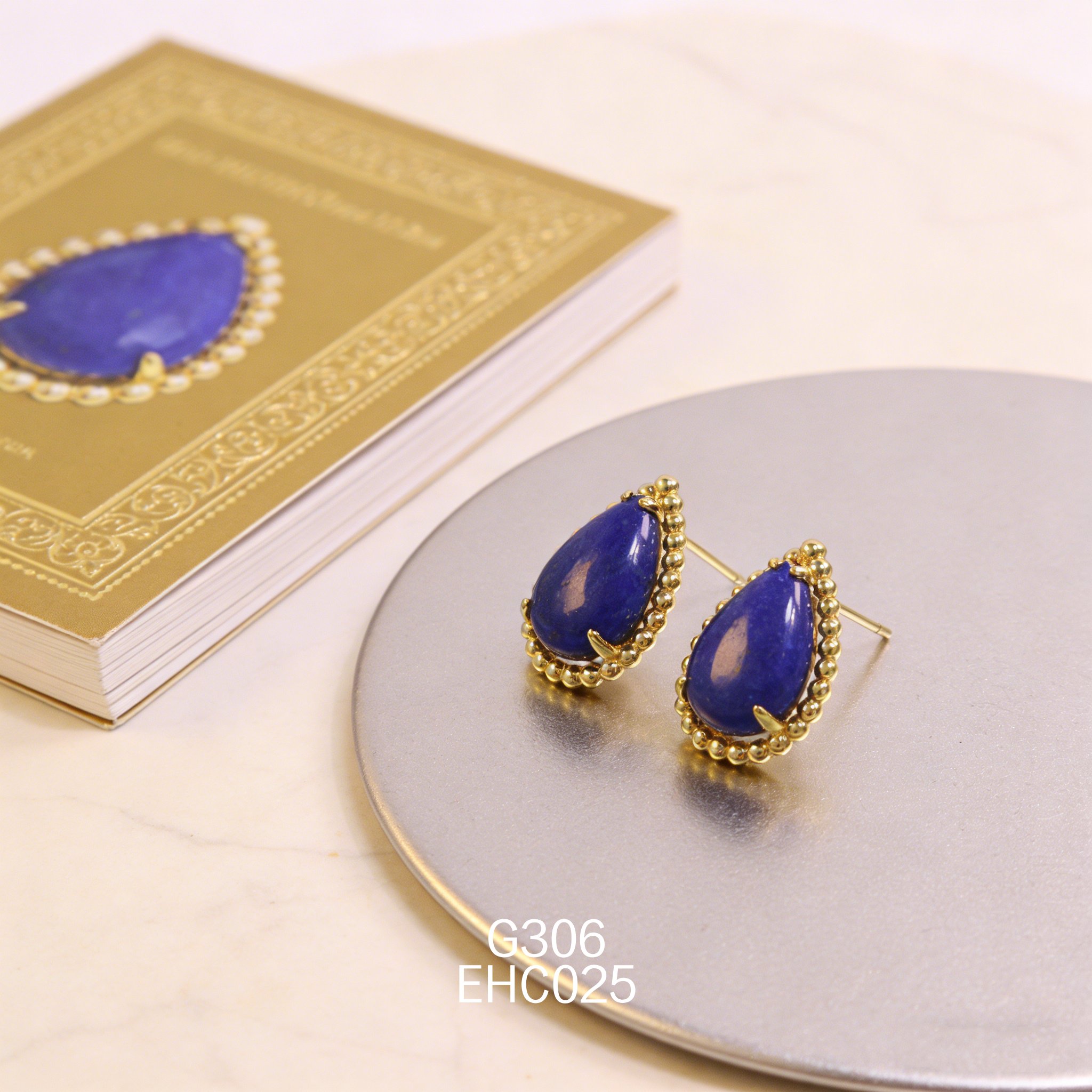 電鍍黃金青金石耳環