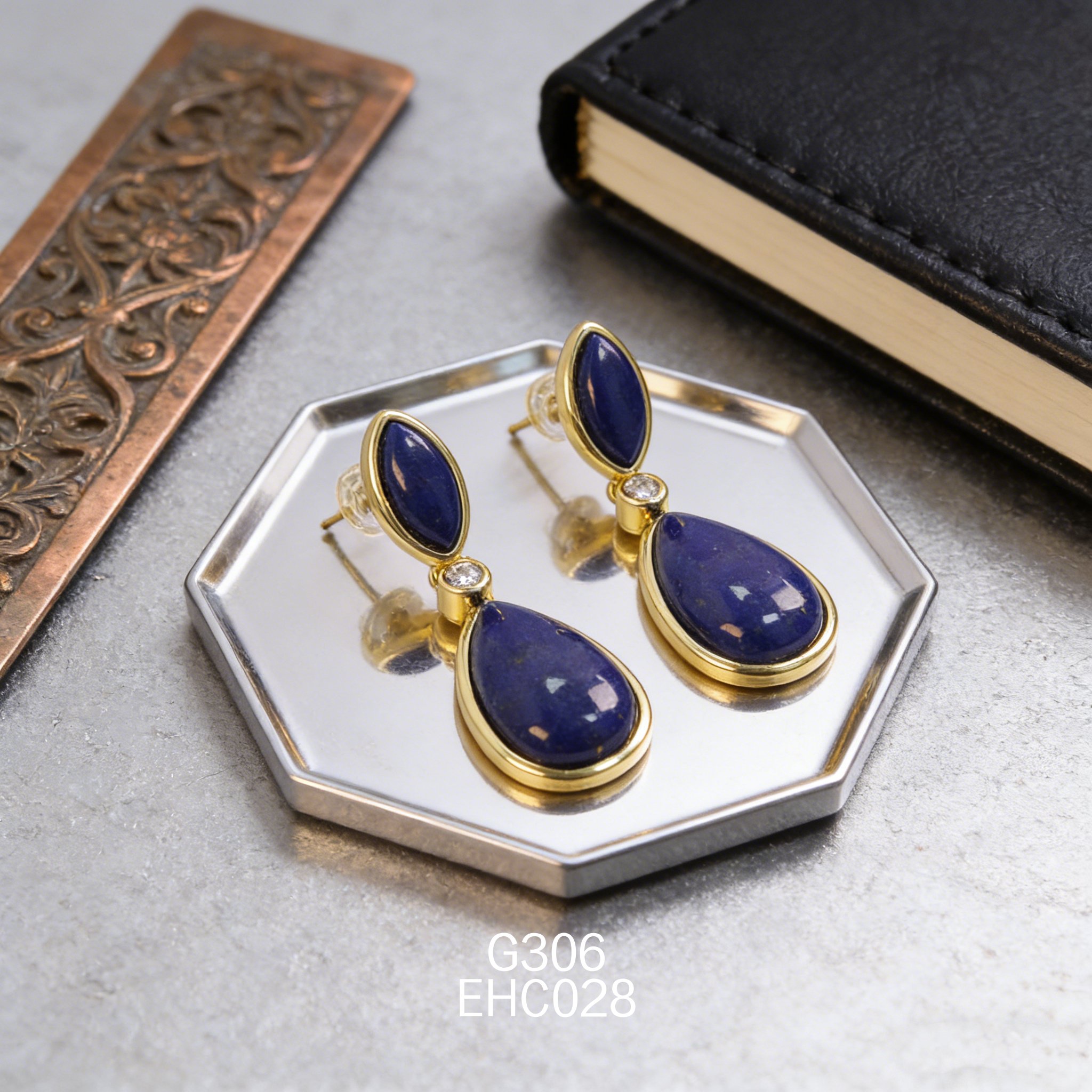 電鍍黃金青金石耳環