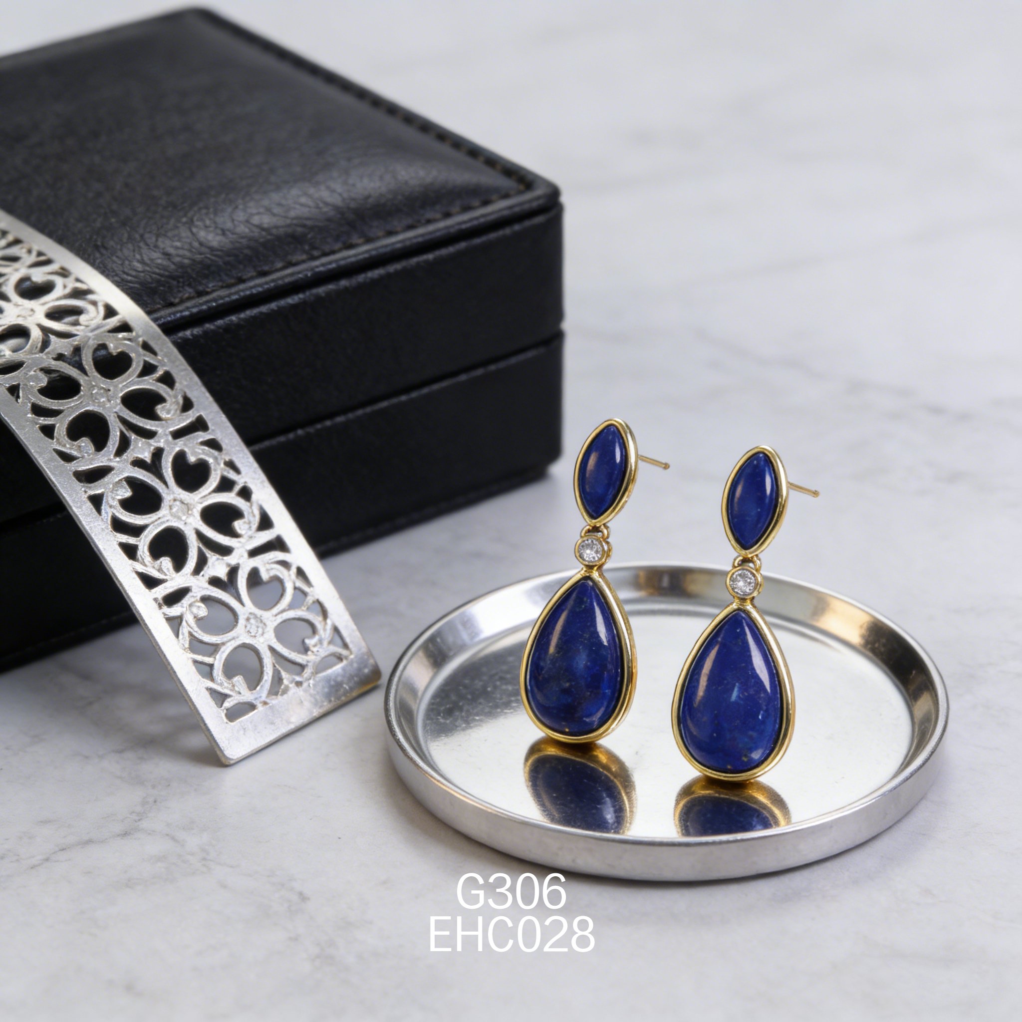 電鍍黃金青金石耳環