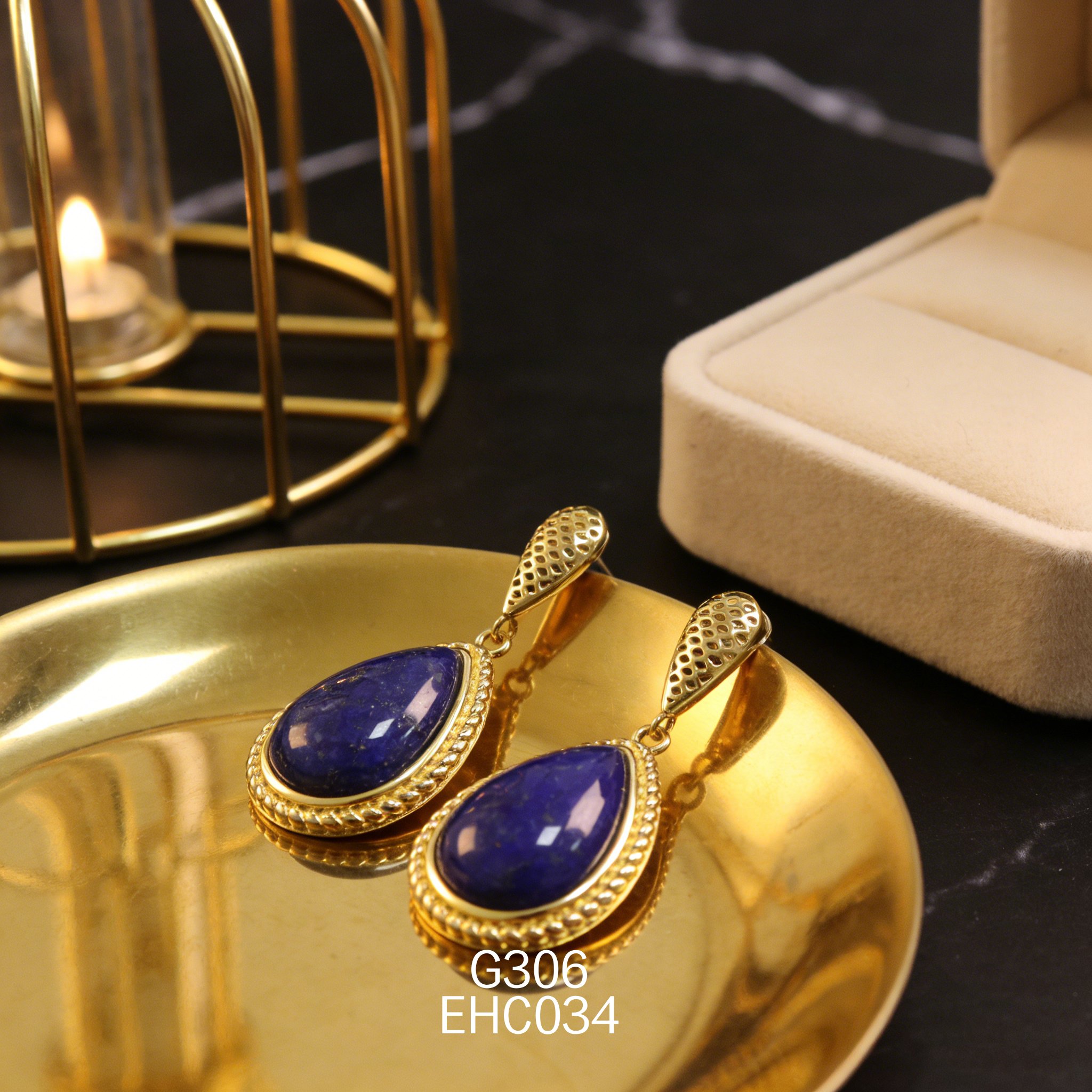 電鍍黃金梨形青金耳環