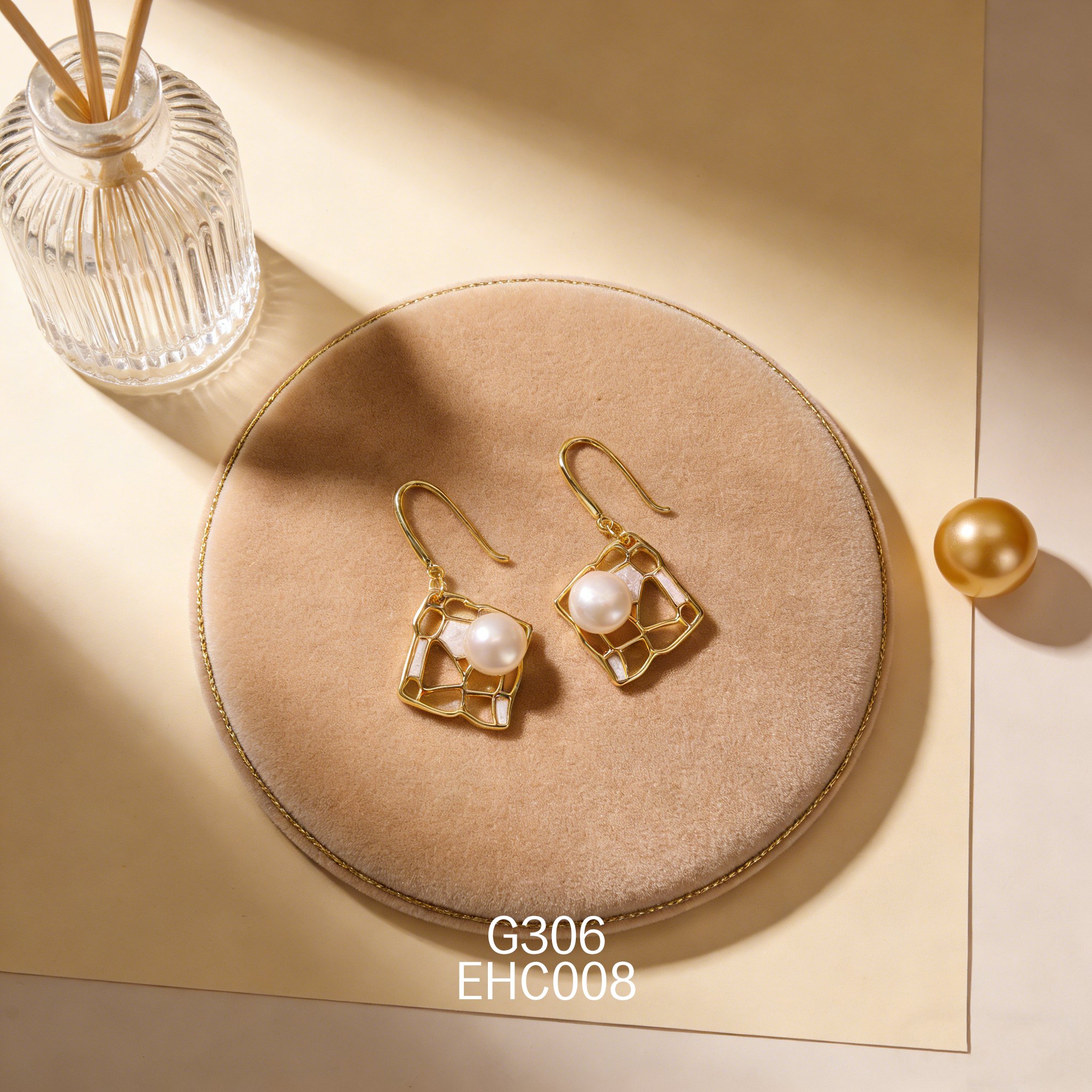 電鍍黃金 8085 珍珠耳環